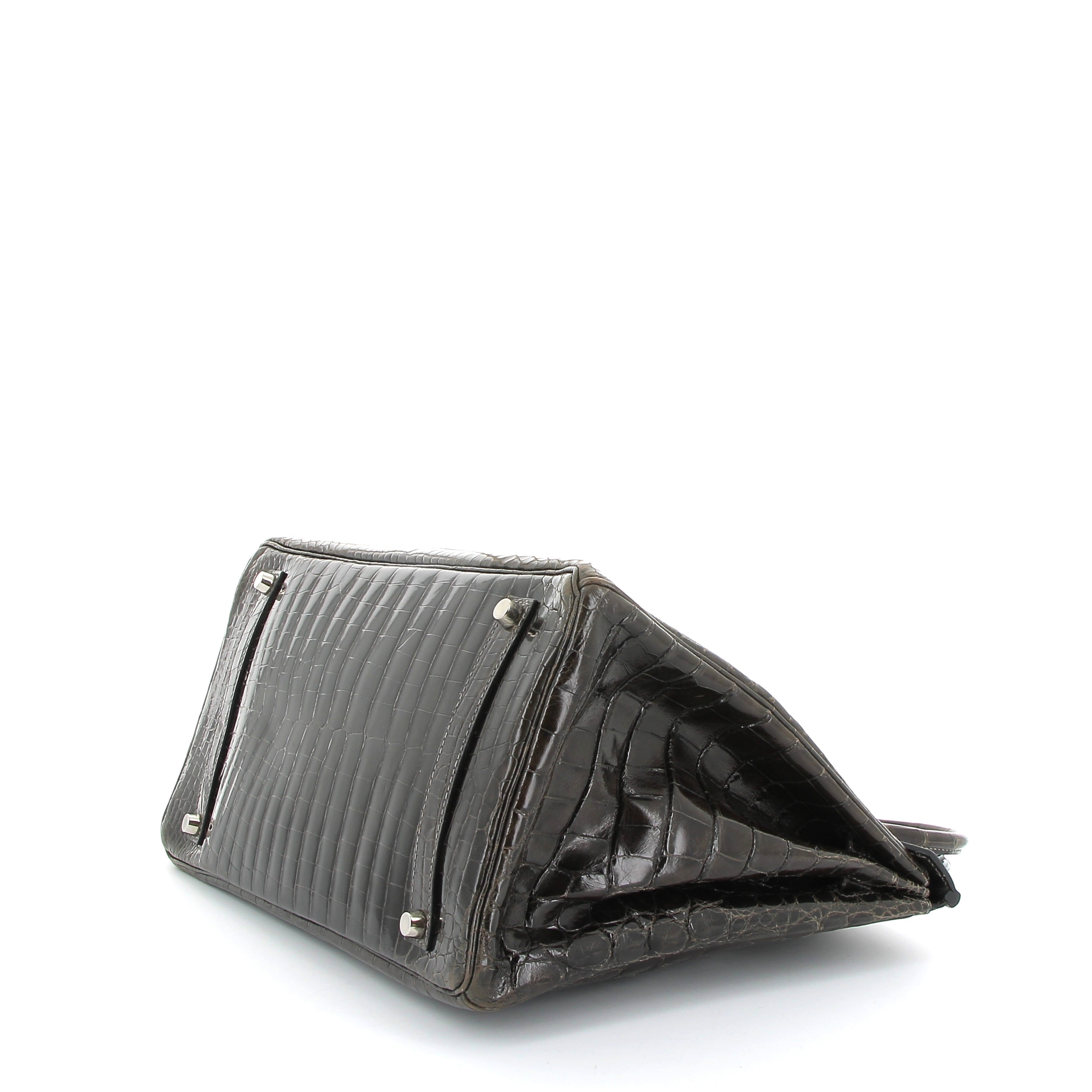 HERMES Birkin 35 Crocodile Niloticus Gris Elephant Finition Palladié