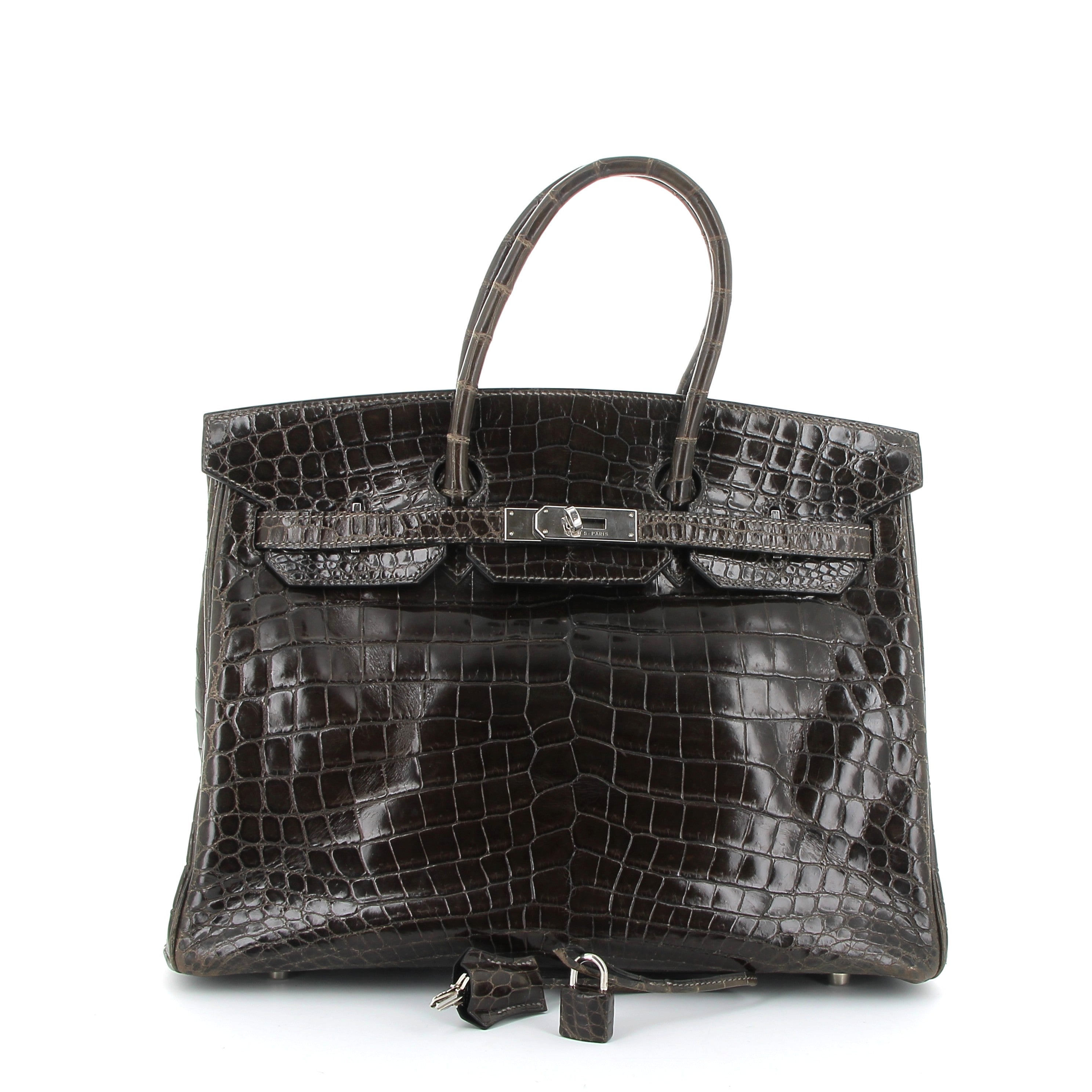HERMES Birkin 35 Crocodile Niloticus Gris Elephant Finition Palladié