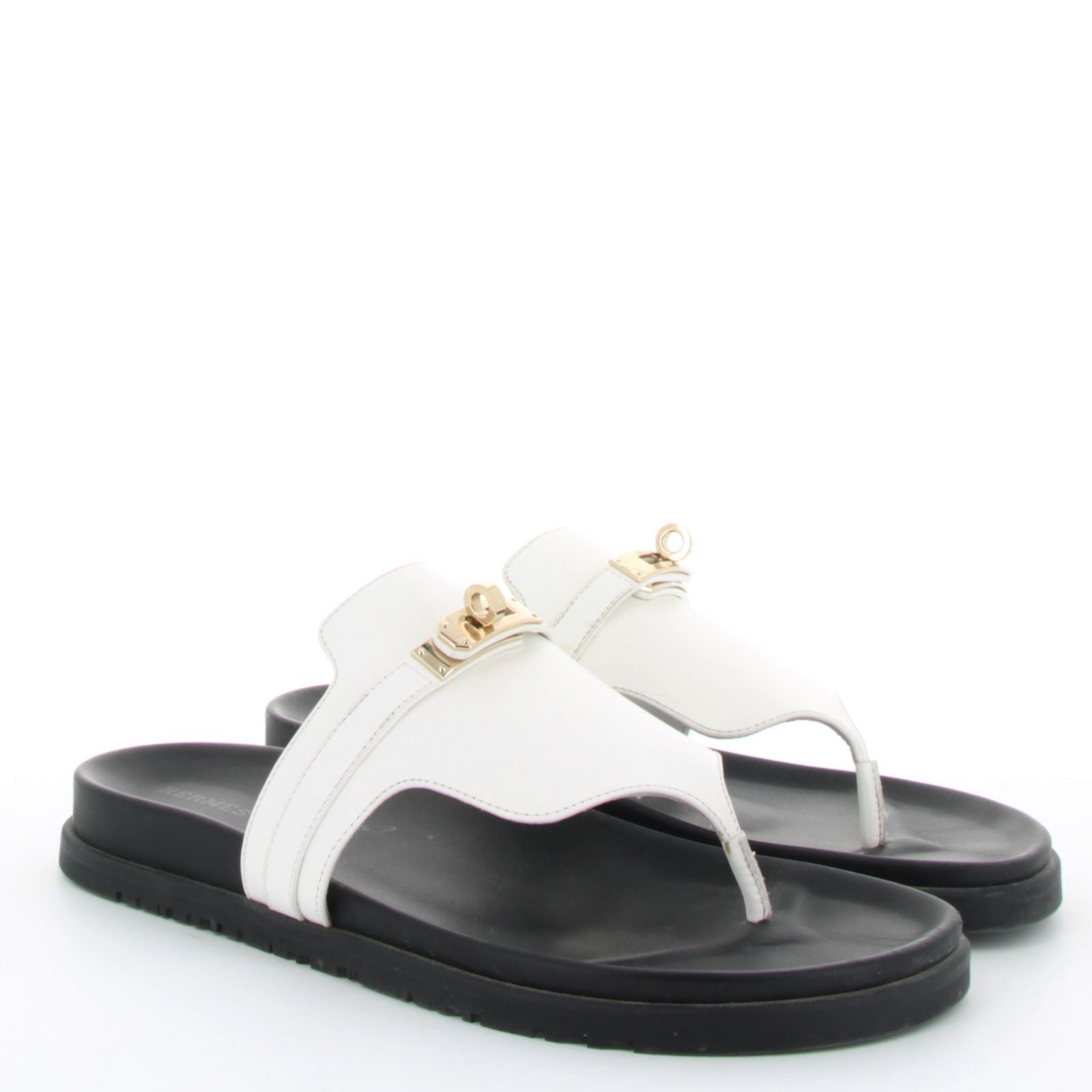 HERMÈS SANDALES EMPIRE BLANC FINITION OR JAUNE