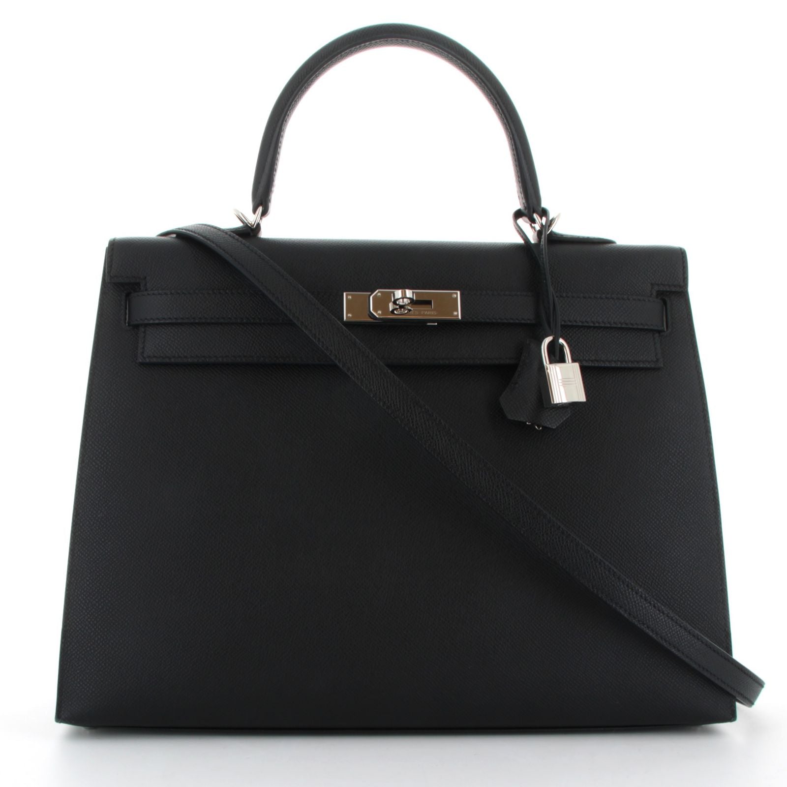 HERMÈS KELLY 25 NOIR CUIR EPSOM FINITION PALLADIÉ