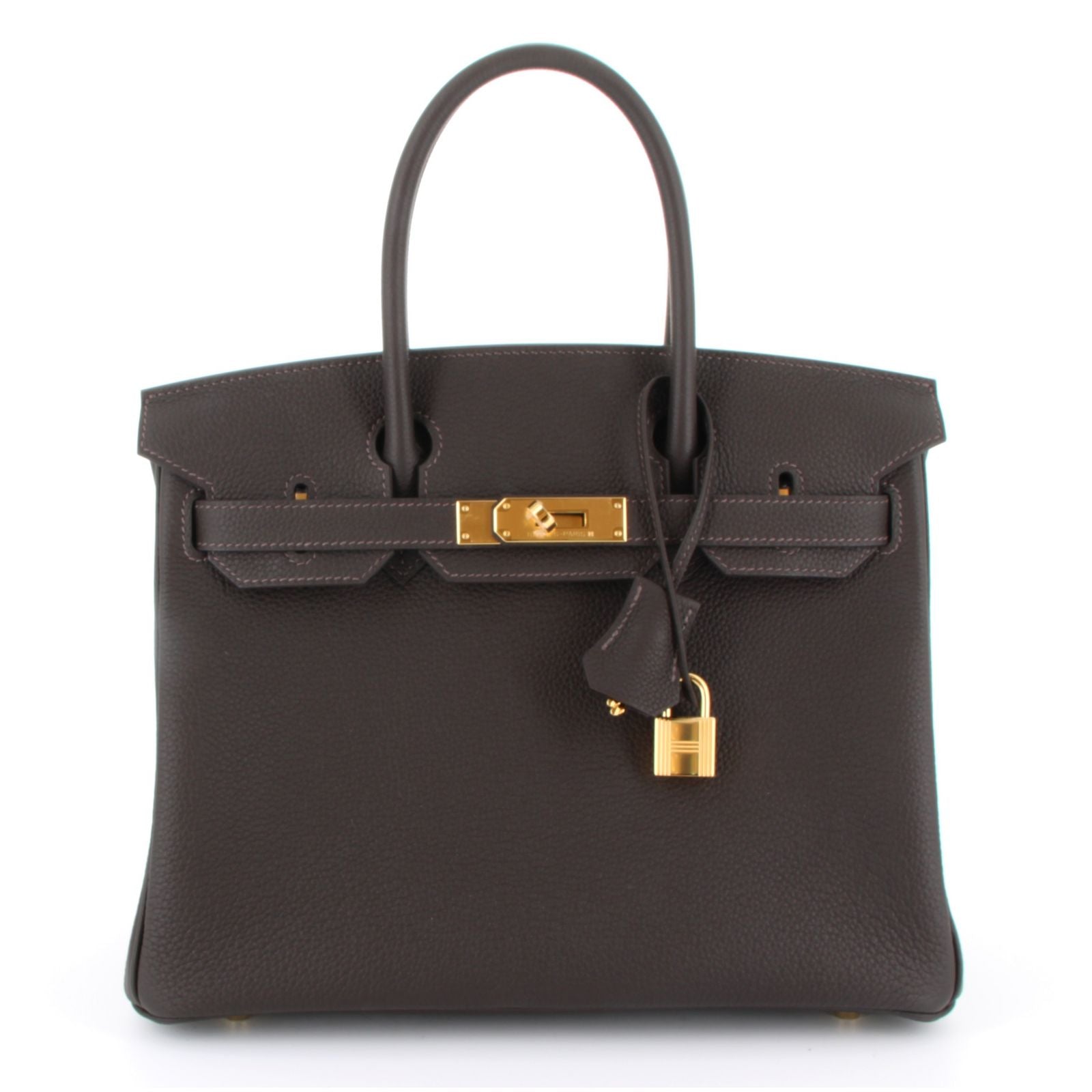 HERMES BIRKIN 30 BAI BRUN VEAU TOGO YELLOW GOLD HARDWARE