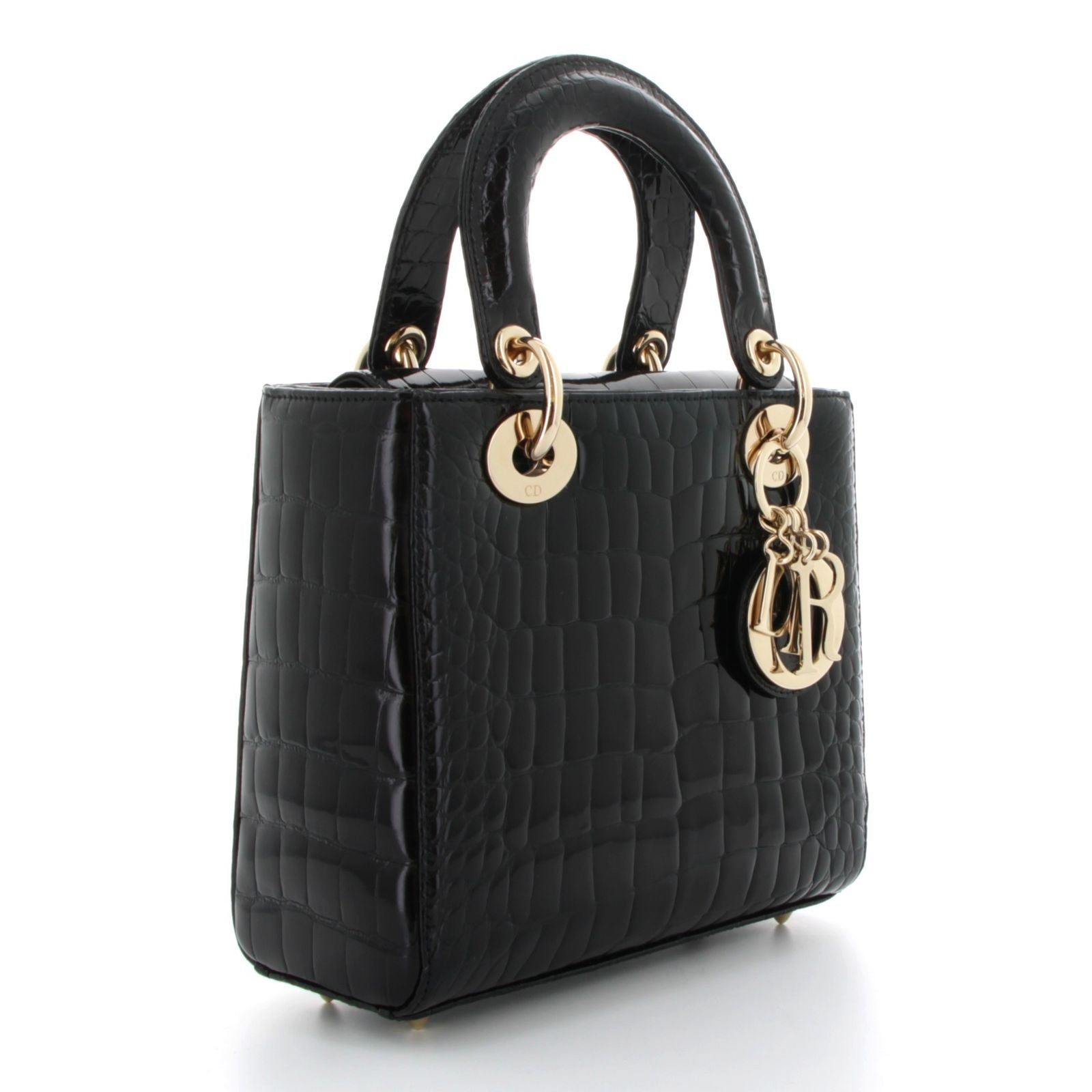 CHRISTIAN DIOR Lady Dior Small Noir Alligator Rose Gold Hardware