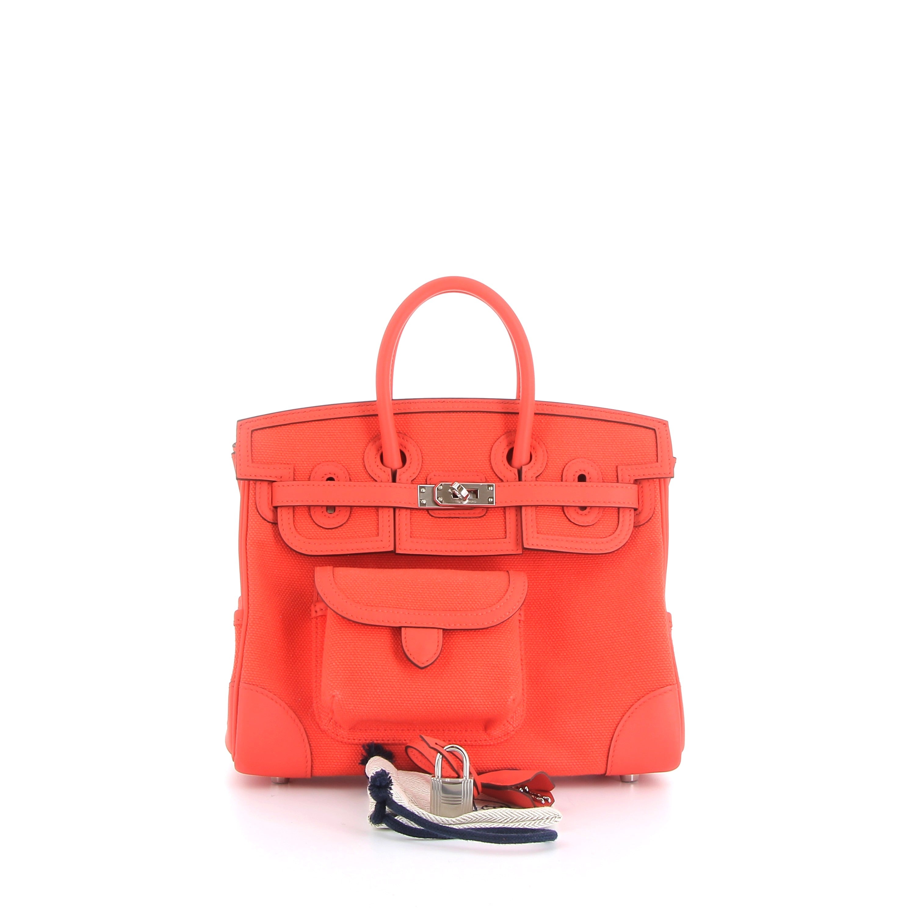 HERMÈS Birkin 25 Cargo Orange Swift/Toile Finition Palladié
