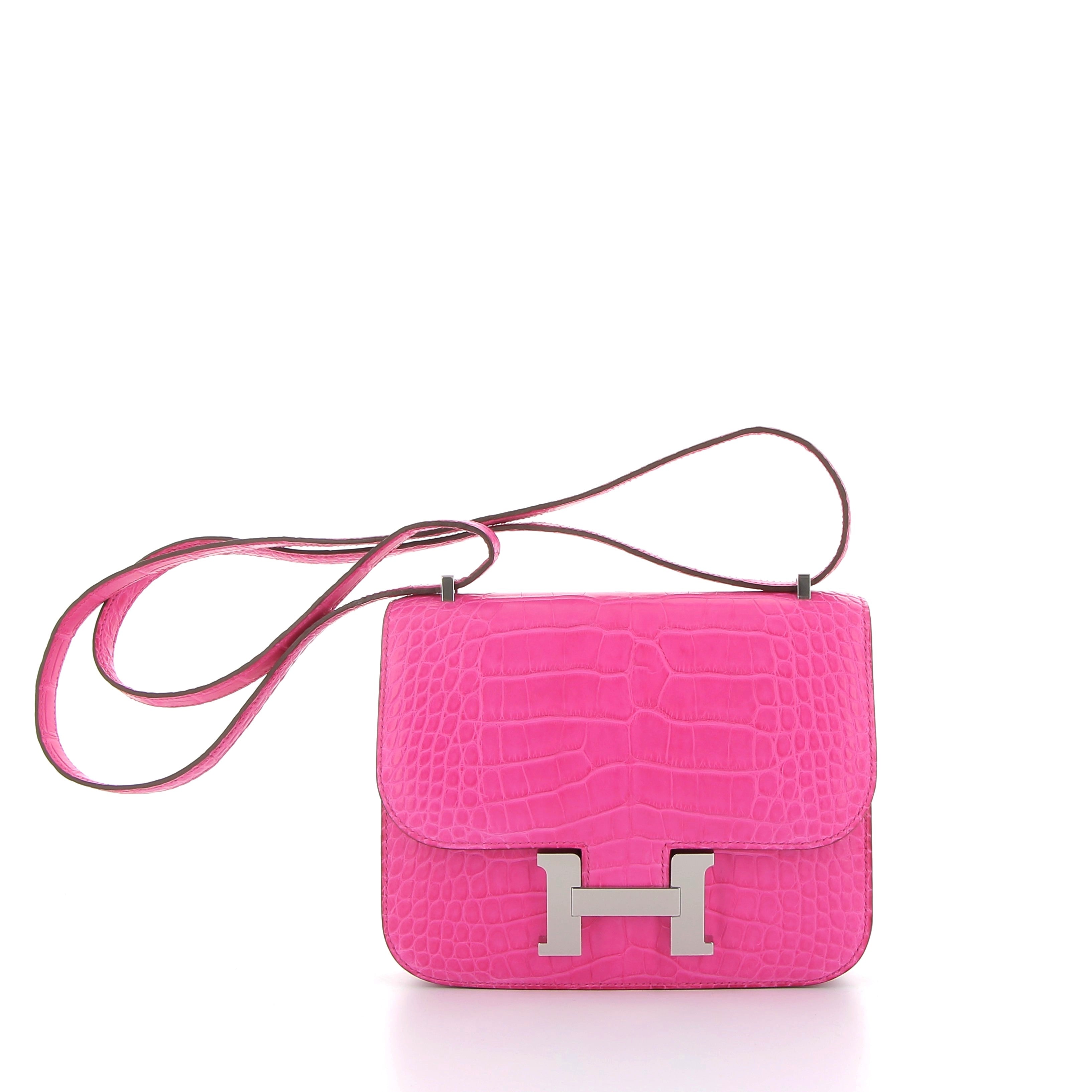 HERMÈS Constance 18 Rose Shocking Crocodile Finition Palladié