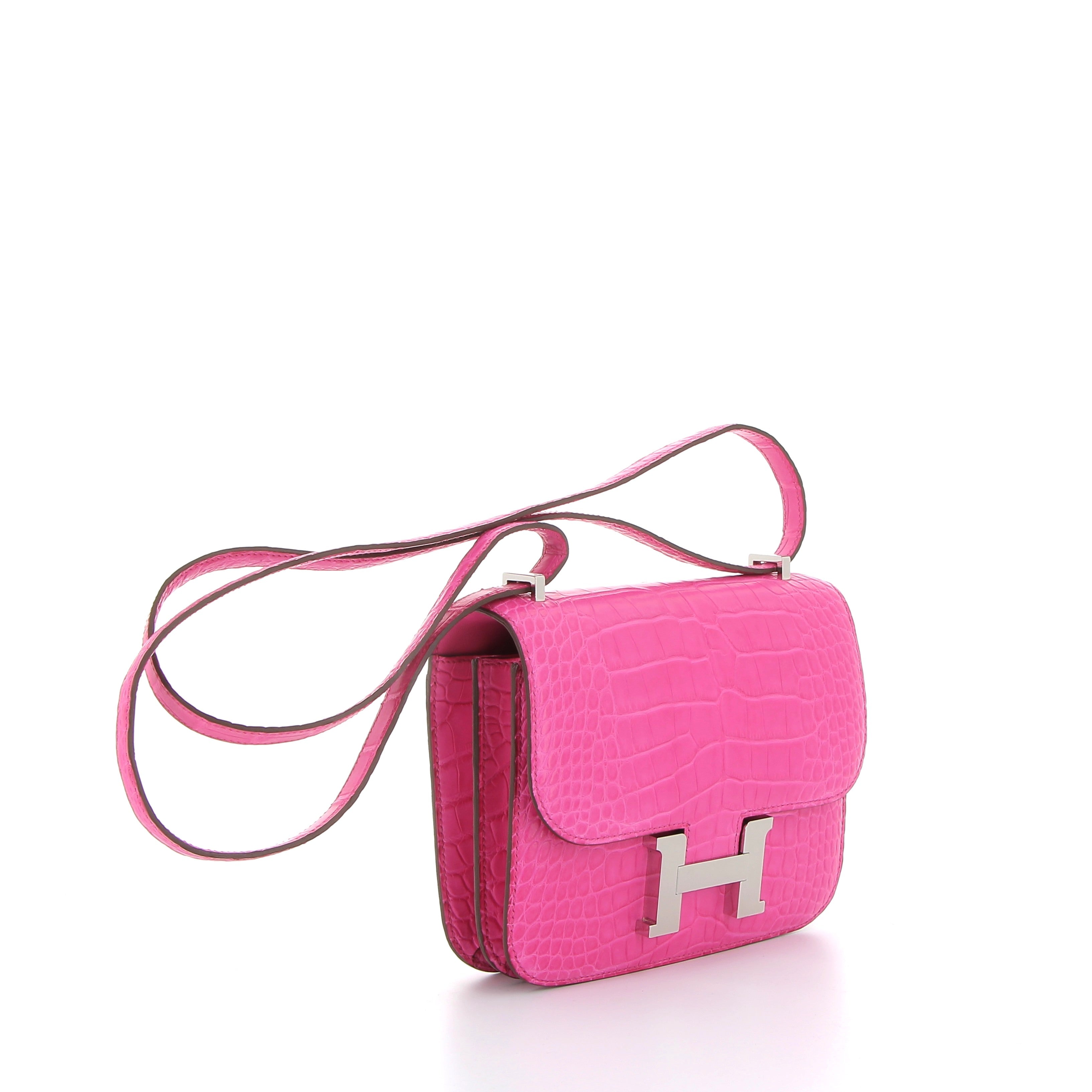 HERMÈS Constance 18 Rose Shocking Crocodile Finition Palladié