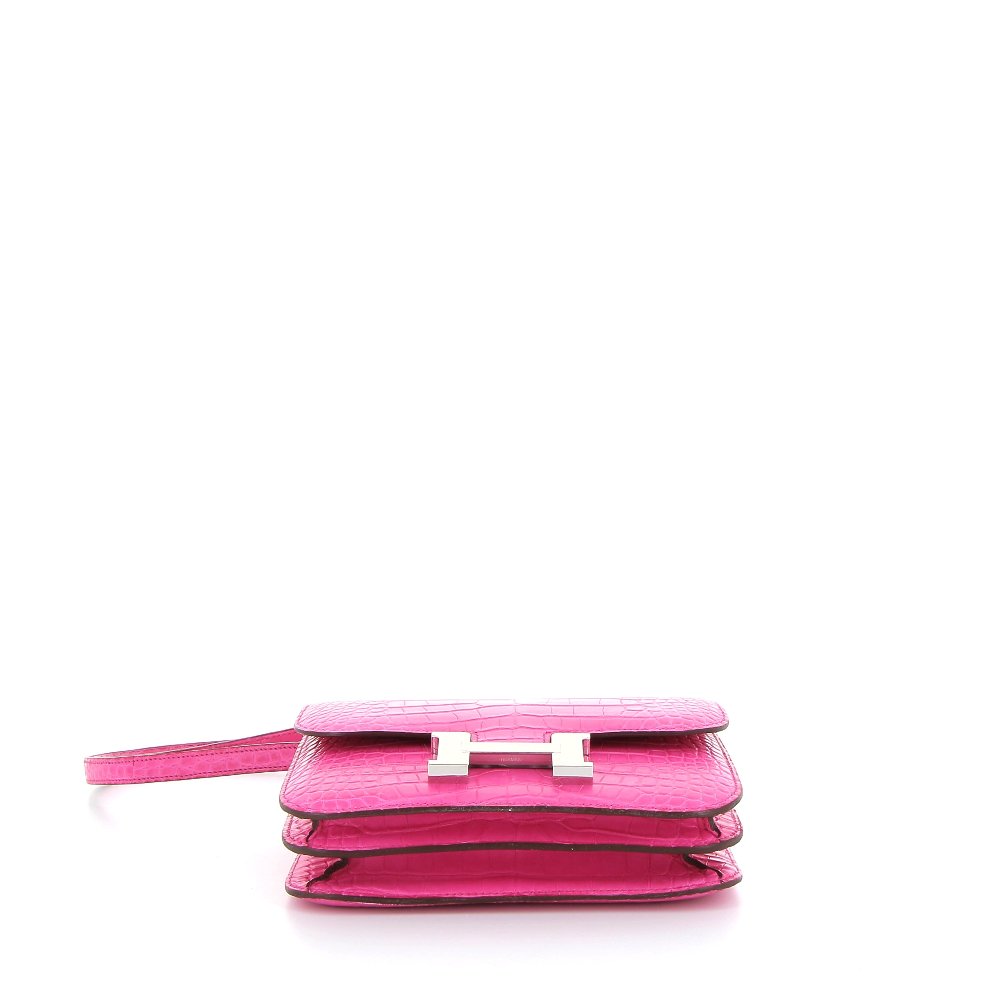 HERMÈS Constance 18 Rose Shocking Crocodile Finition Palladié