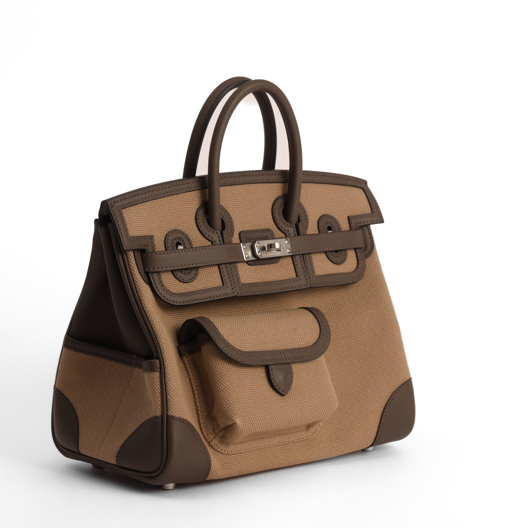 HERMES Birkin 25 Cargo Mousse/Ecorce Cuir Swift et Toile Finition Palladié