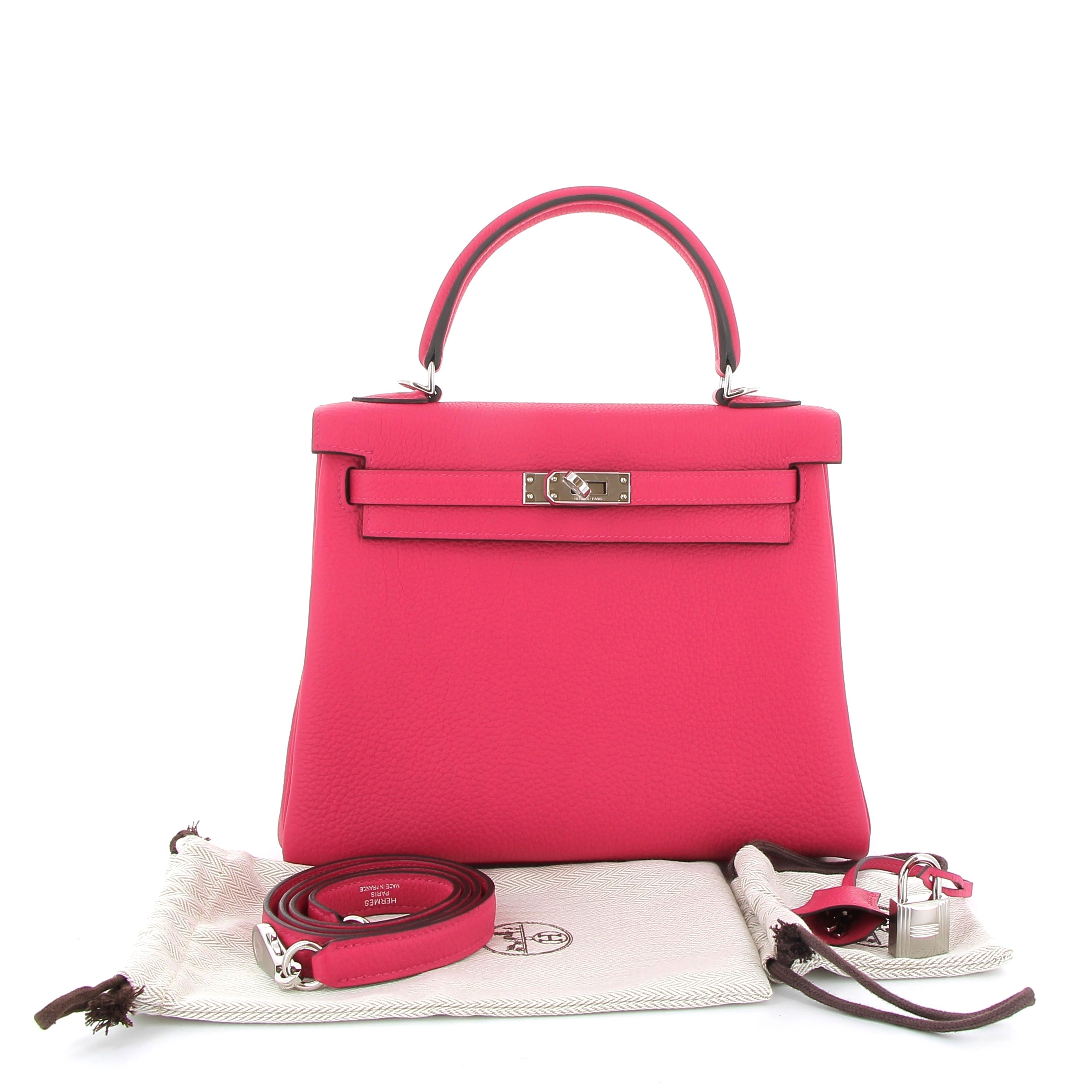 HERMÈS Kelly 25 Rose Mexico Togo Finition Palladié