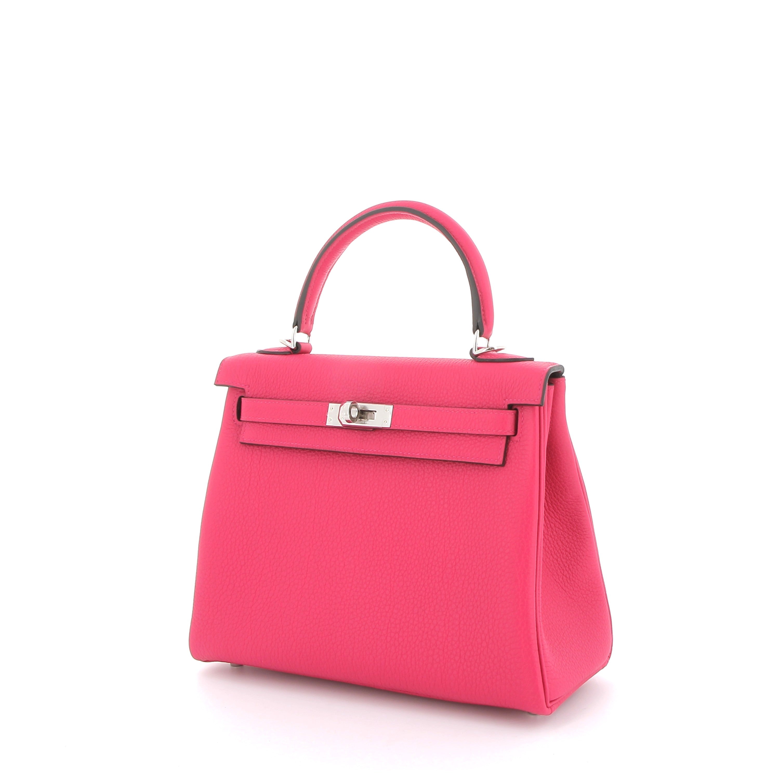 HERMÈS Kelly 25 Rose Mexico Togo Finition Palladié