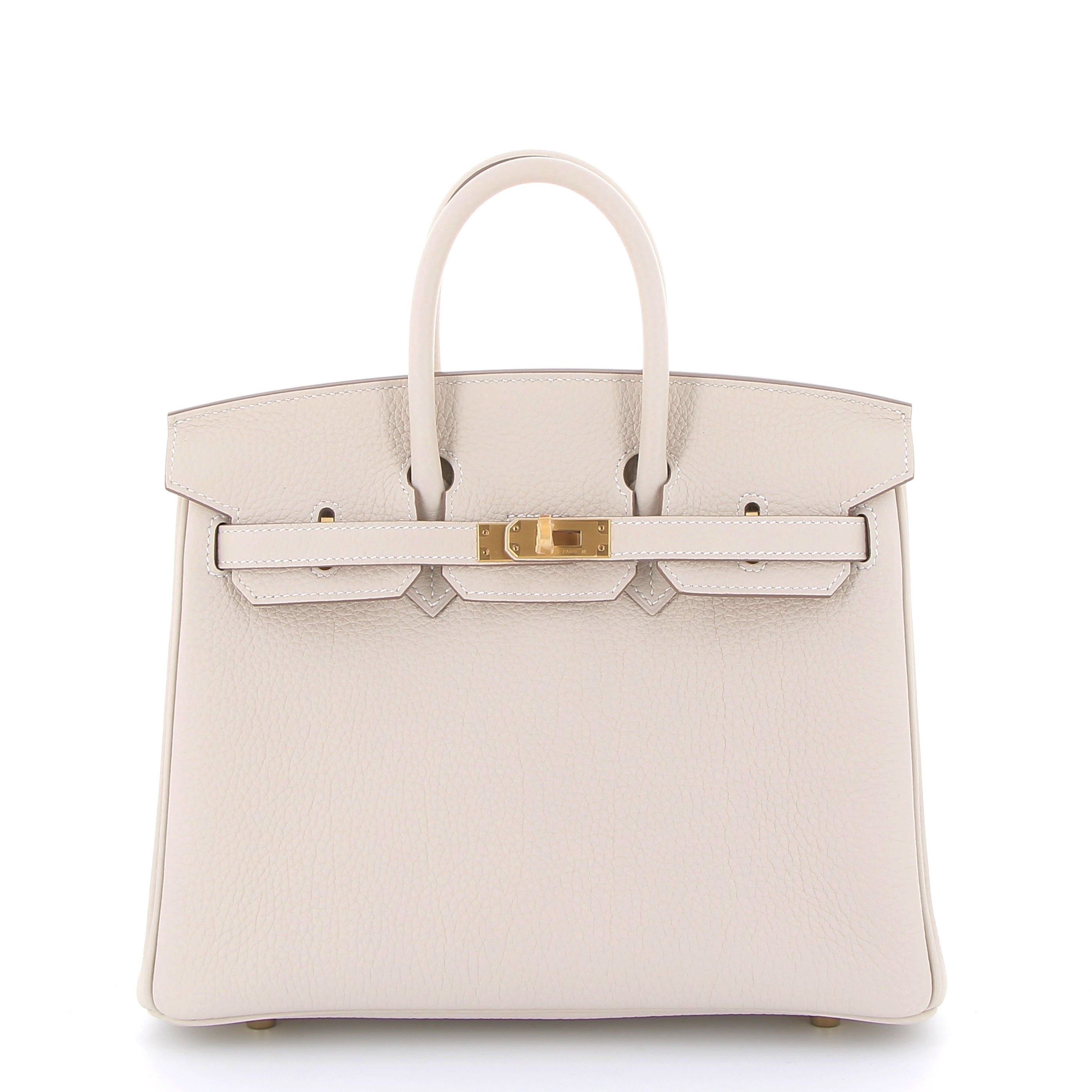 HERMES Birkin 25 Craie Intérieur Lime Cuir Togo Finition Or Jaune