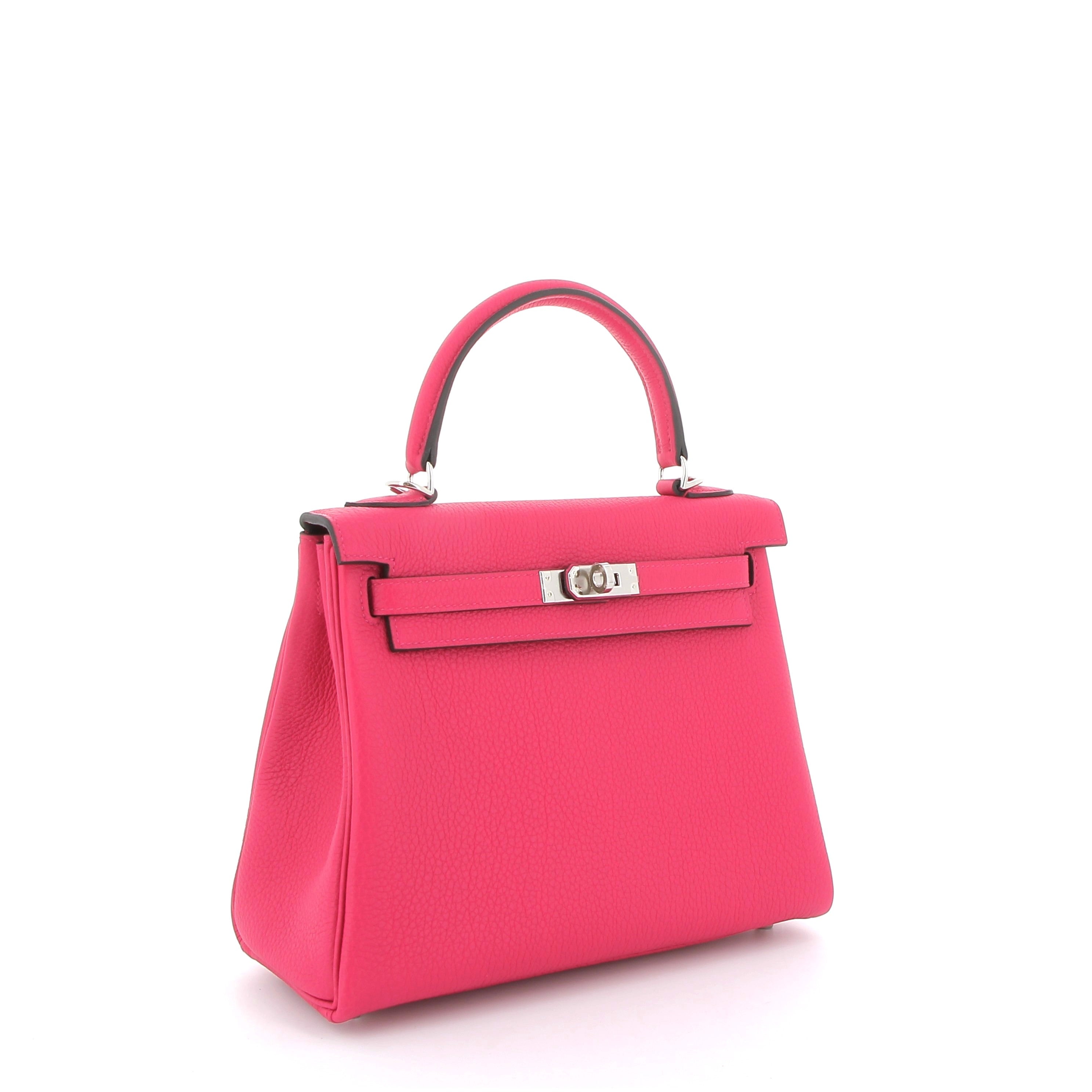 HERMÈS Kelly 25 Rose Mexico Togo Finition Palladié