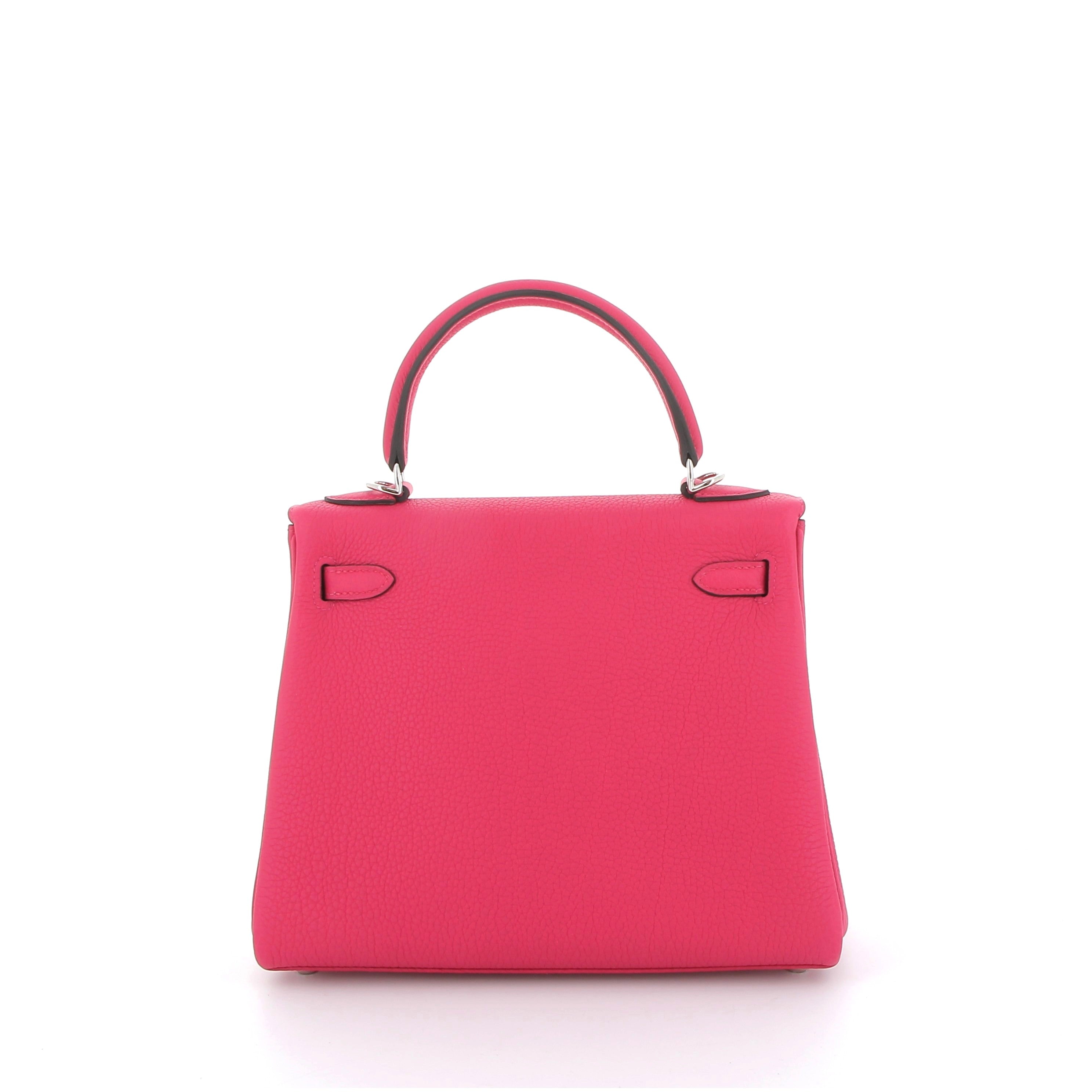 HERMÈS Kelly 25 Rose Mexico Togo Finition Palladié