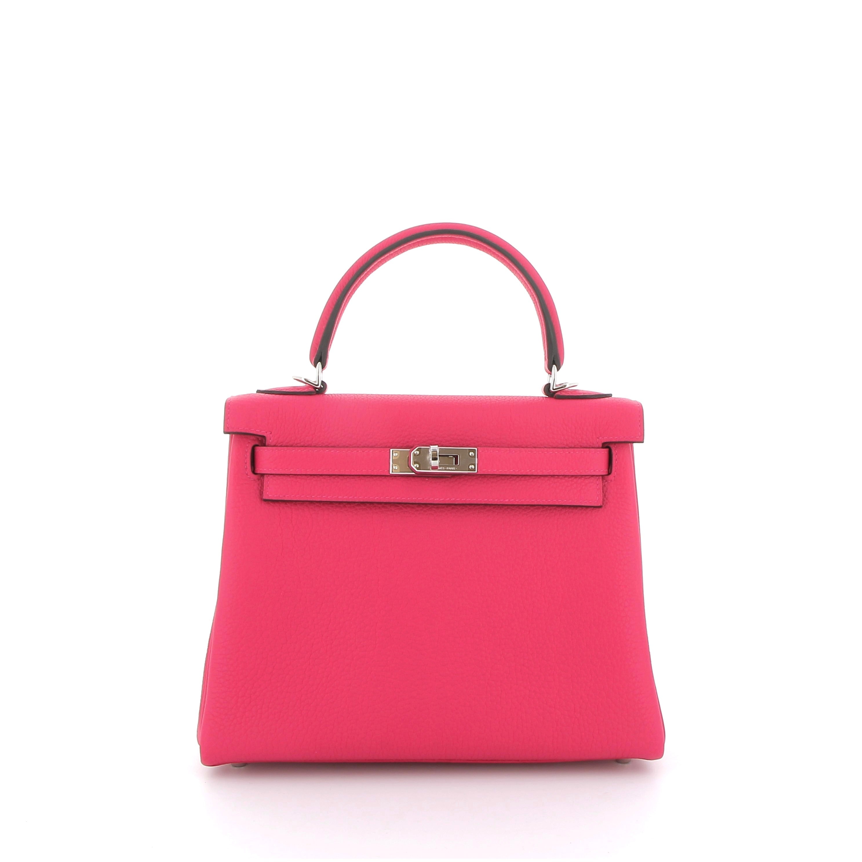 HERMÈS Kelly 25 Rose Mexico Togo Finition Palladié