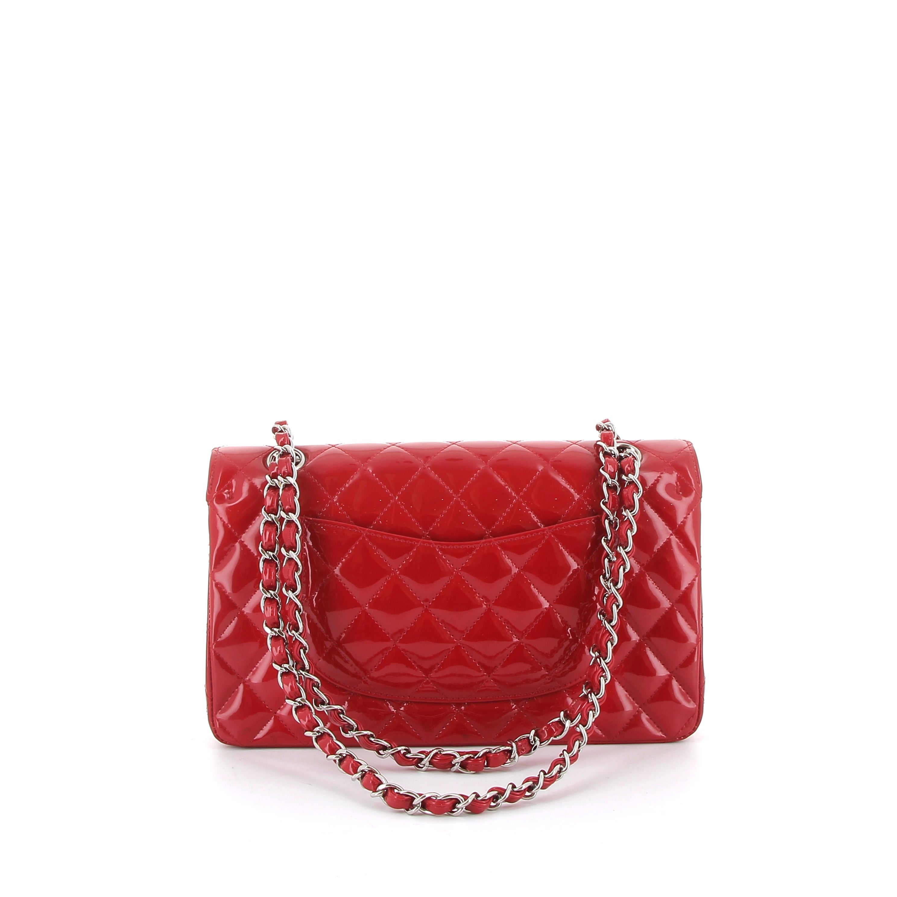 CHANEL Timeless Cuir Verni Rouge Finition Palladié