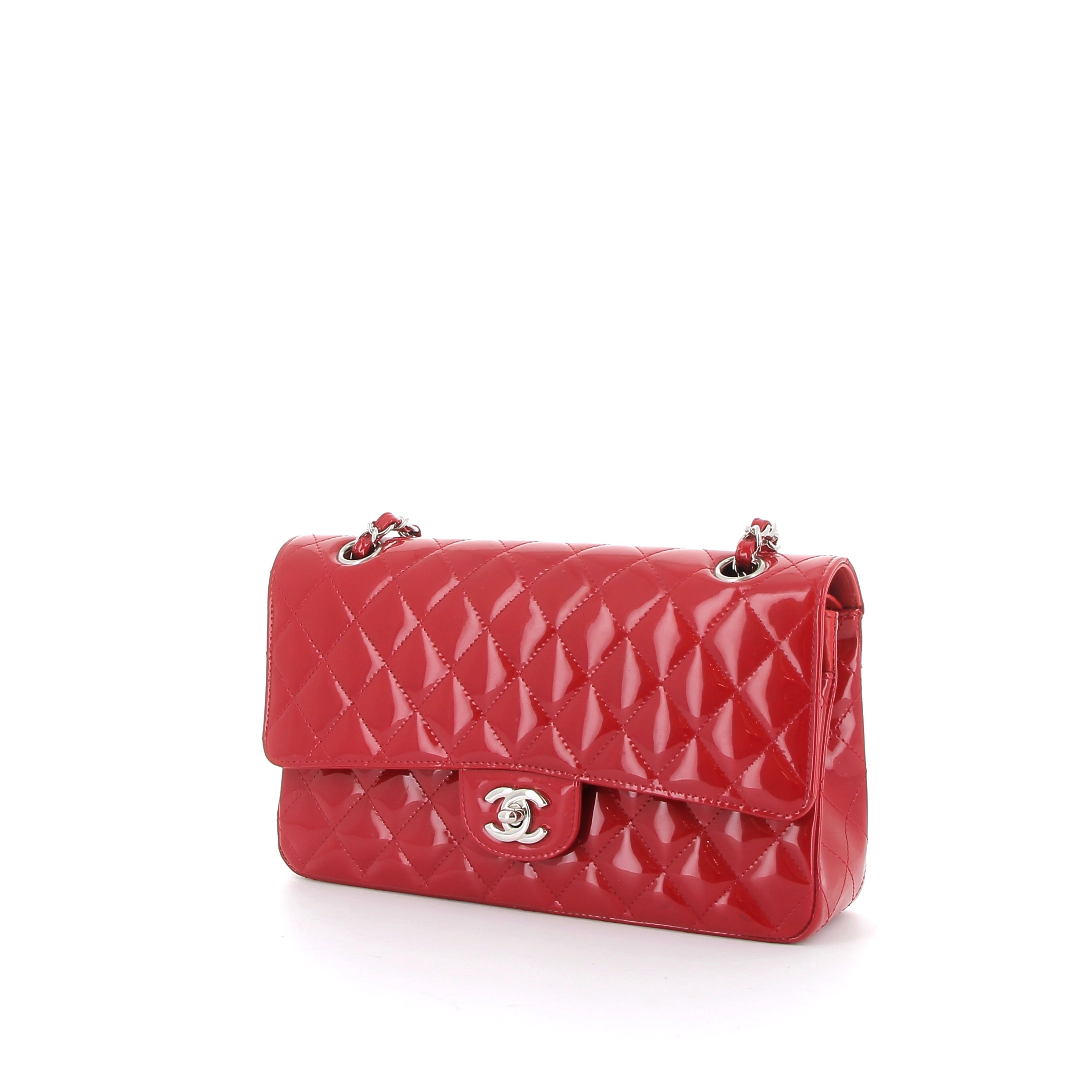 CHANEL Timeless Cuir Verni Rouge Finition Palladié