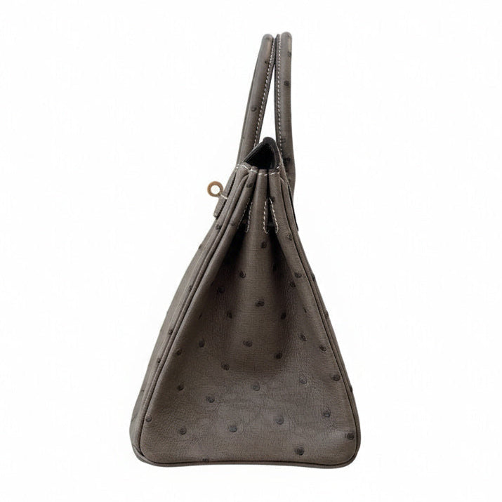 HERMES Birkin 25 HSS Gris Tourterelle Verso Nata Autruche Finition Or Rose