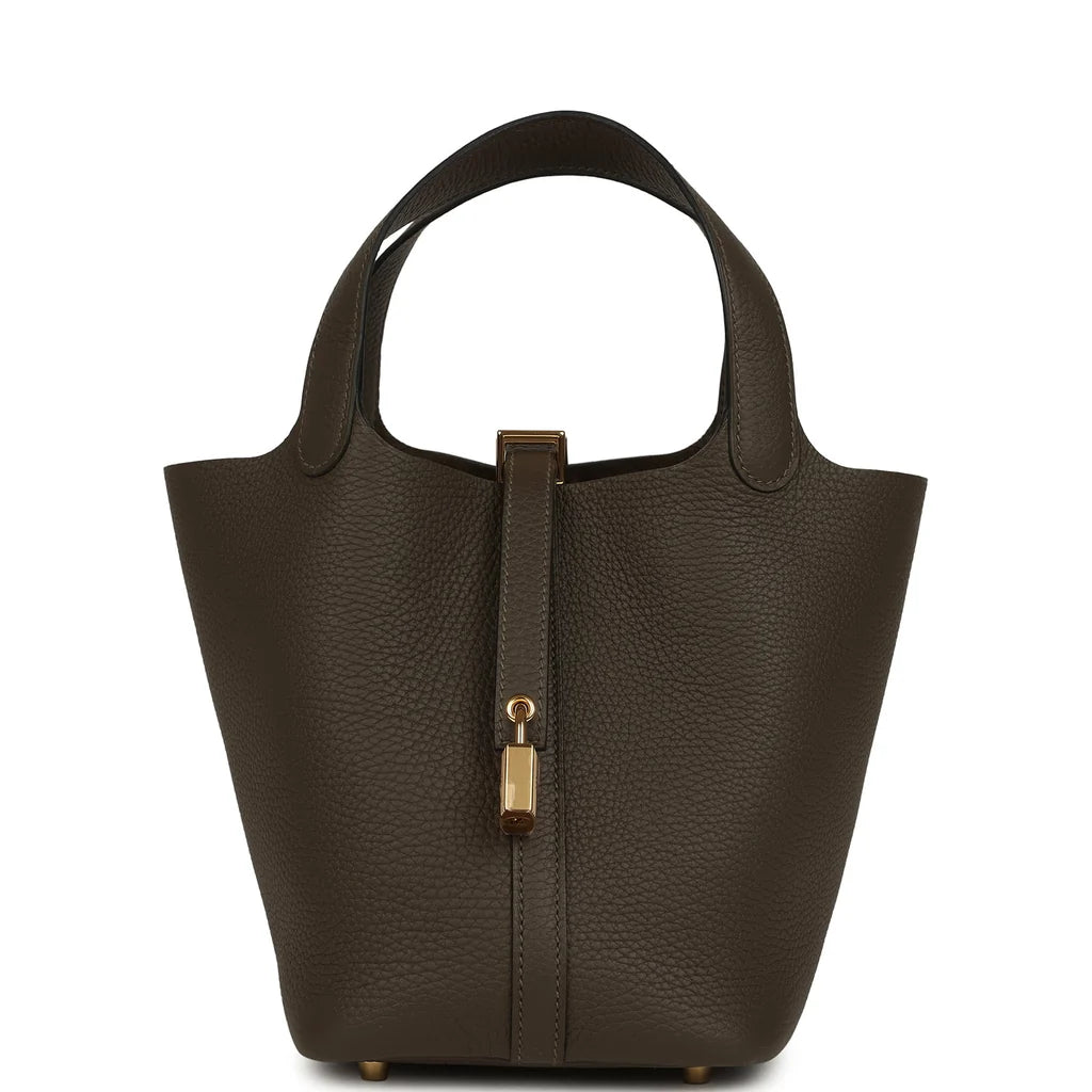 HERMÈS PICOTIN 18 VERT LODEN TAURILLON CLÉMENCE FINITION DORÉE