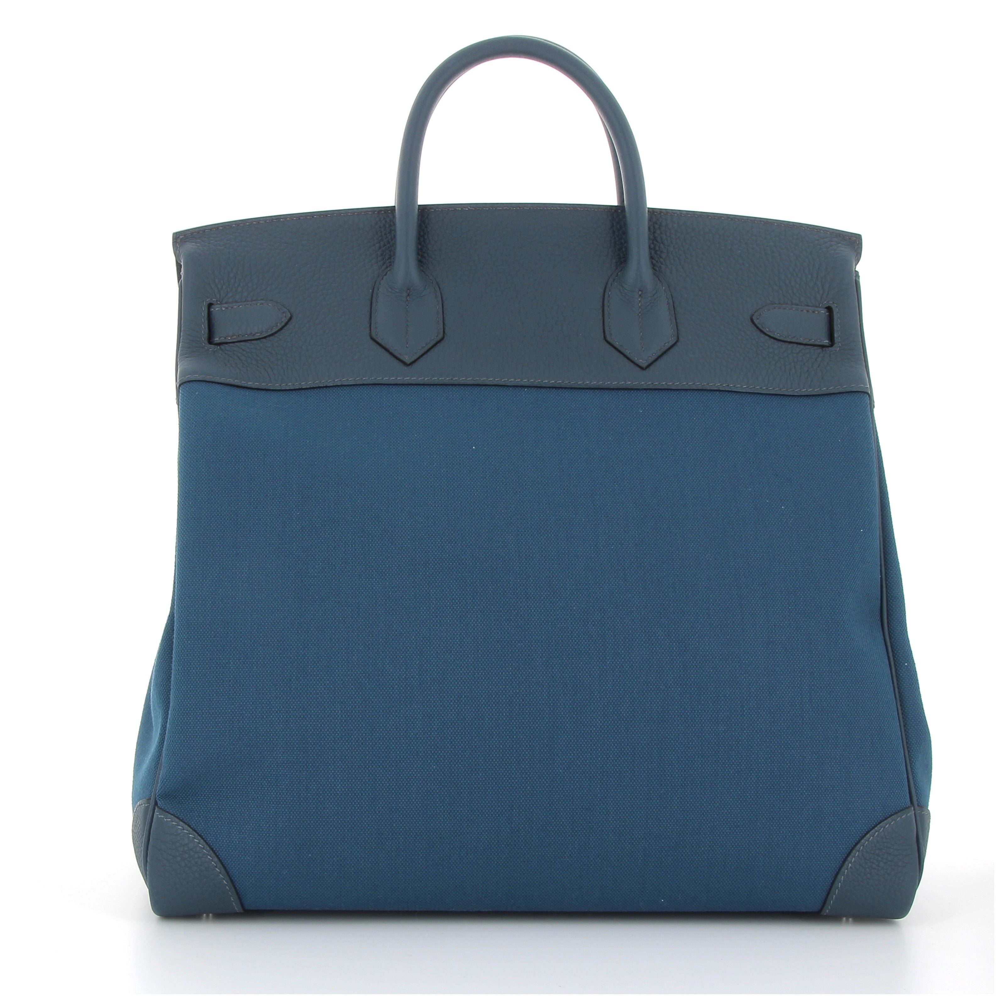HERMES HAC 40 Toile Militaire Veau Togo Bleu Thalassa