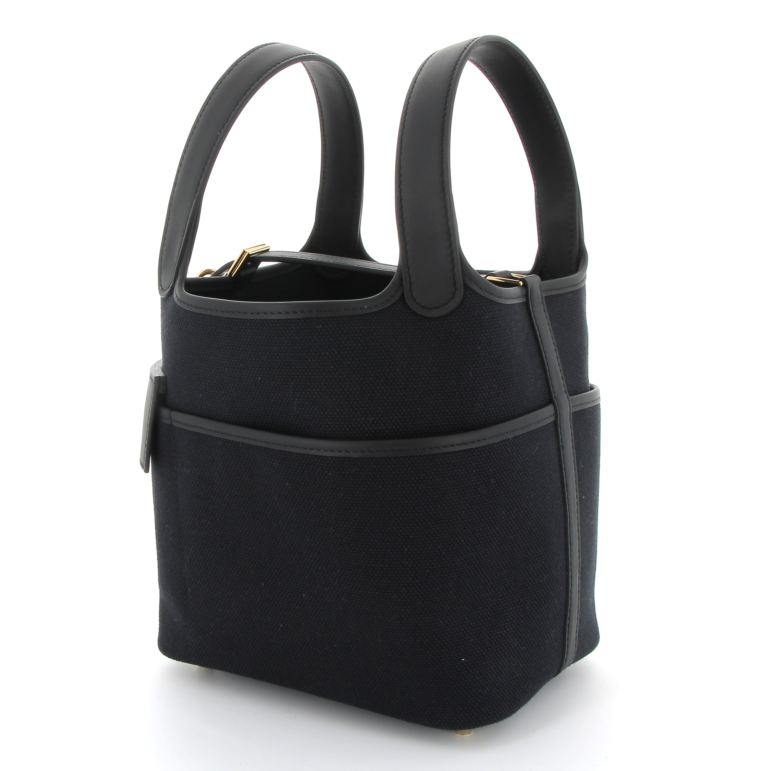 HERMES Picotin 18 Cargo Noir Toile Finition Or Jaune