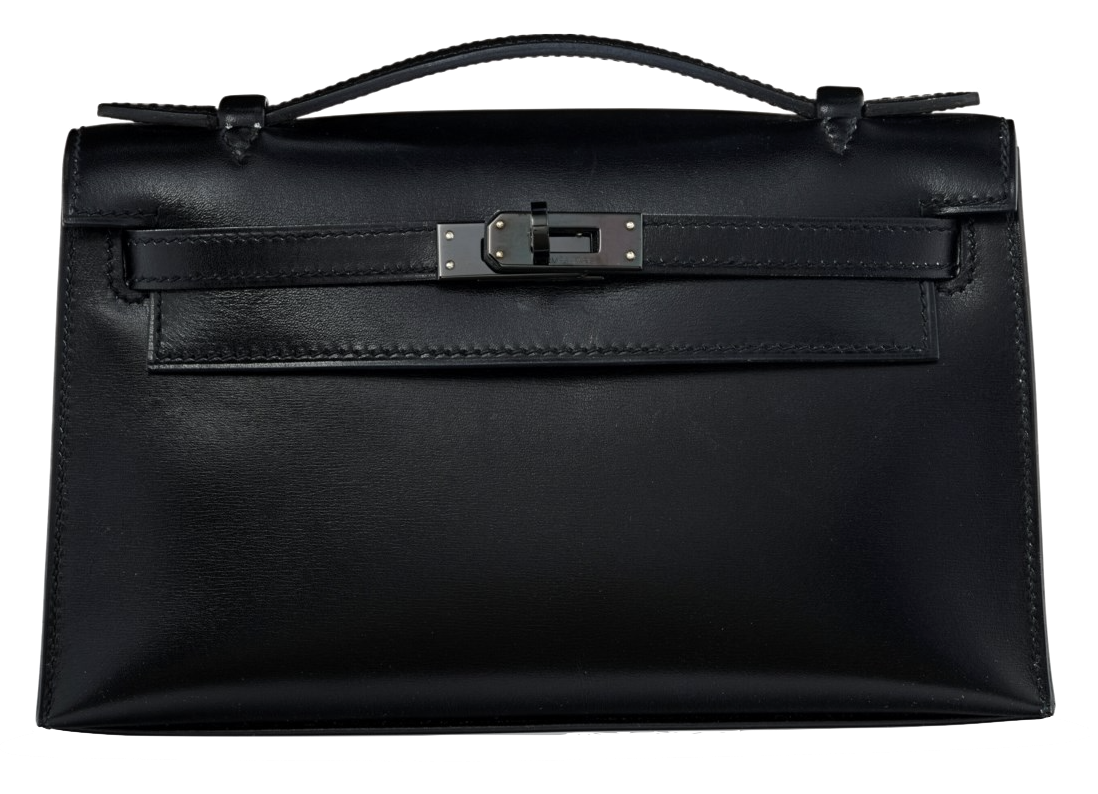HERMES Kelly Pochette So Black Cuir Box Finition Noir
