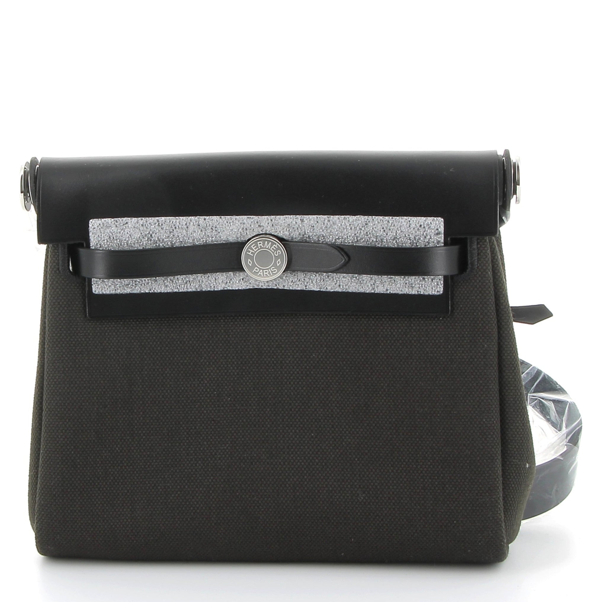 HERMÈS Mini Herbag 20 Ebene/Noir Swift/Toile Finition Palladié