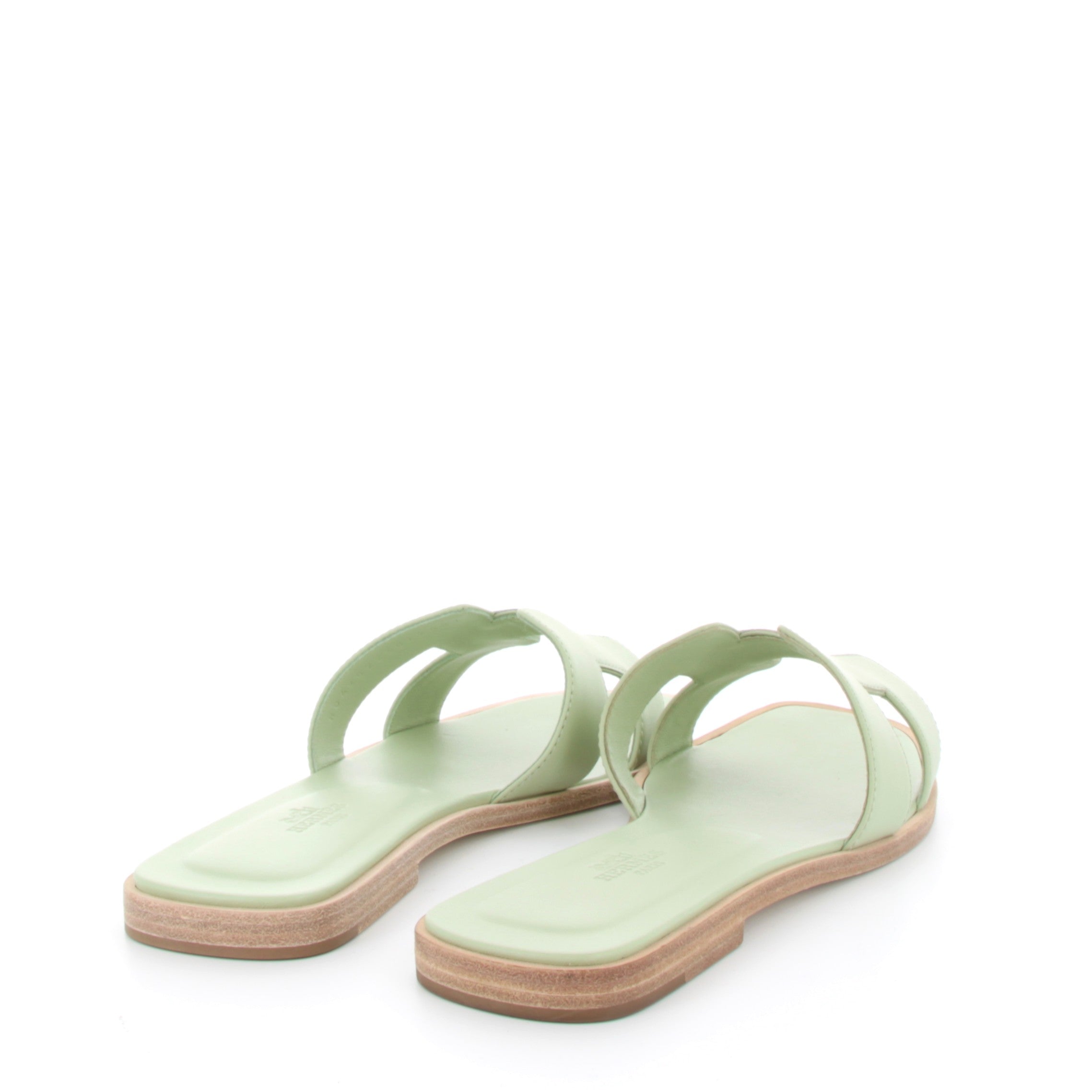 HERMES Oran Sandales Vert De Mer Cuir Swift