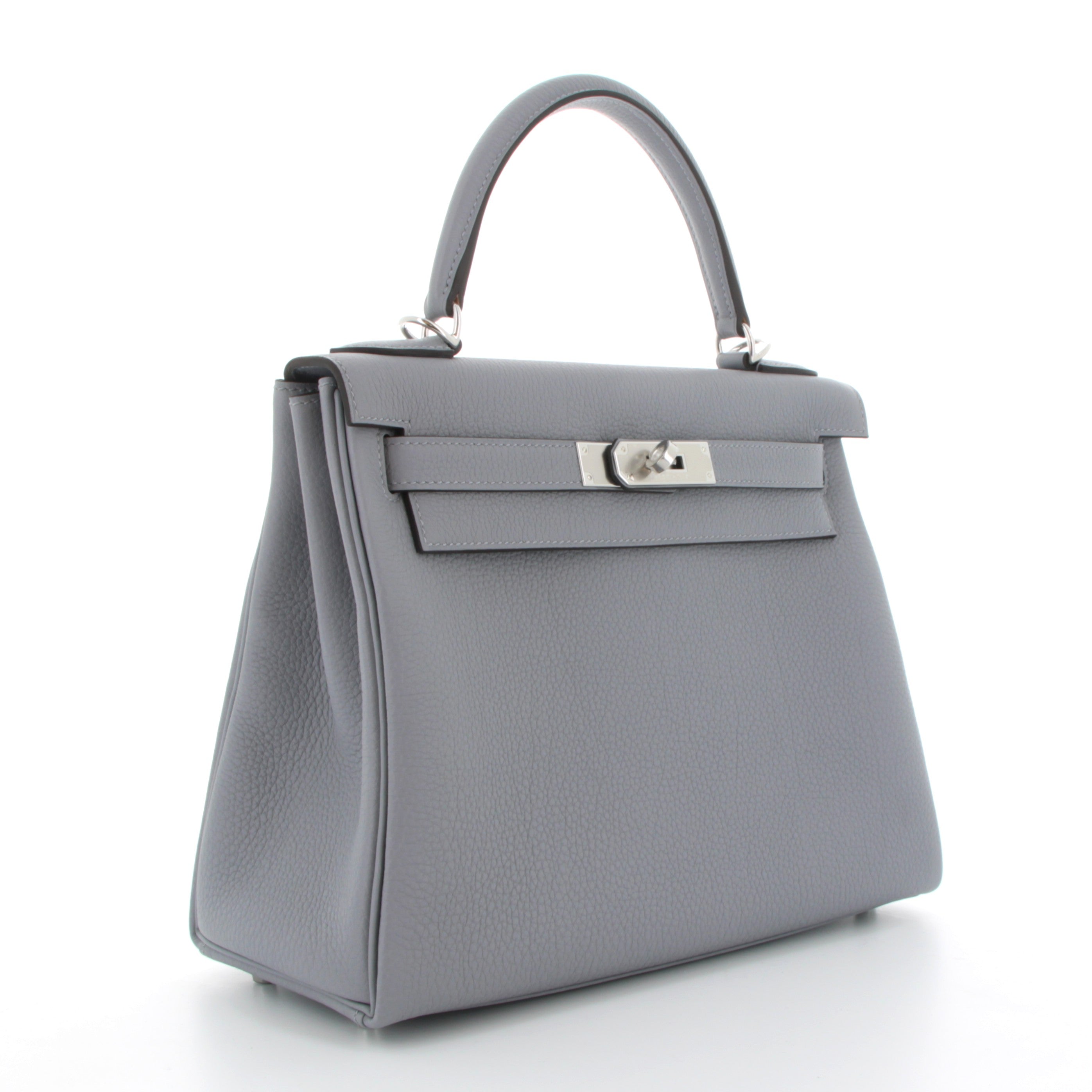 HERMES Kelly 28 Gris Pantin Cuir Togo Finition Palladié