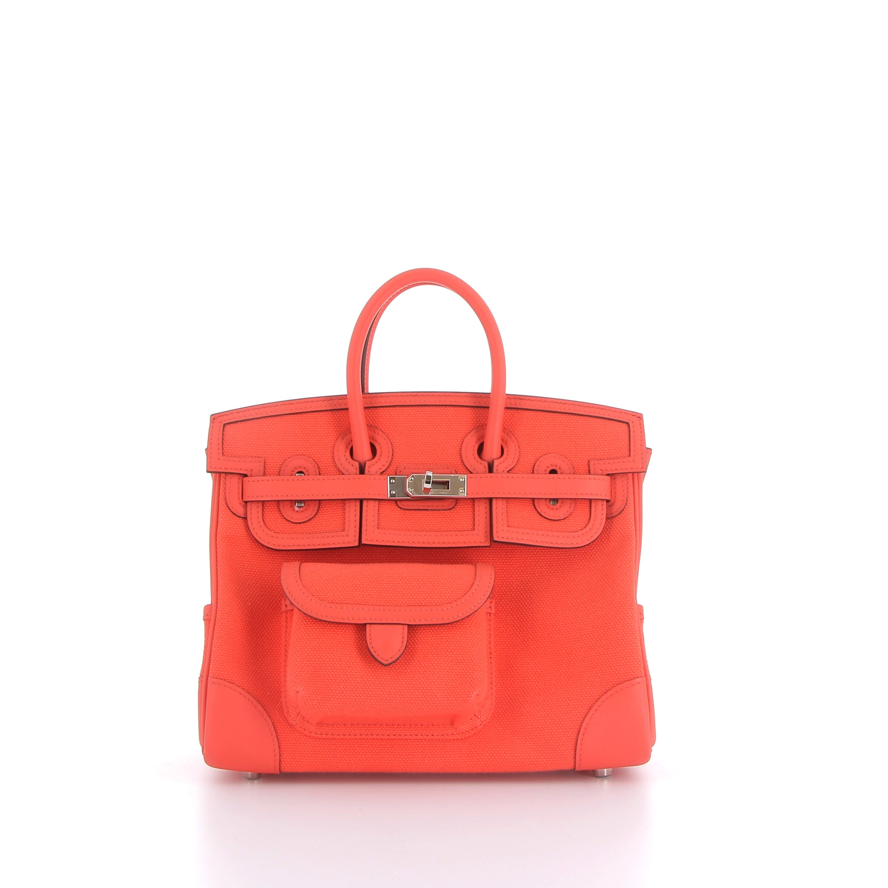 HERMÈS Birkin 25 Cargo cuir Swift et Toile Orange finition palladium