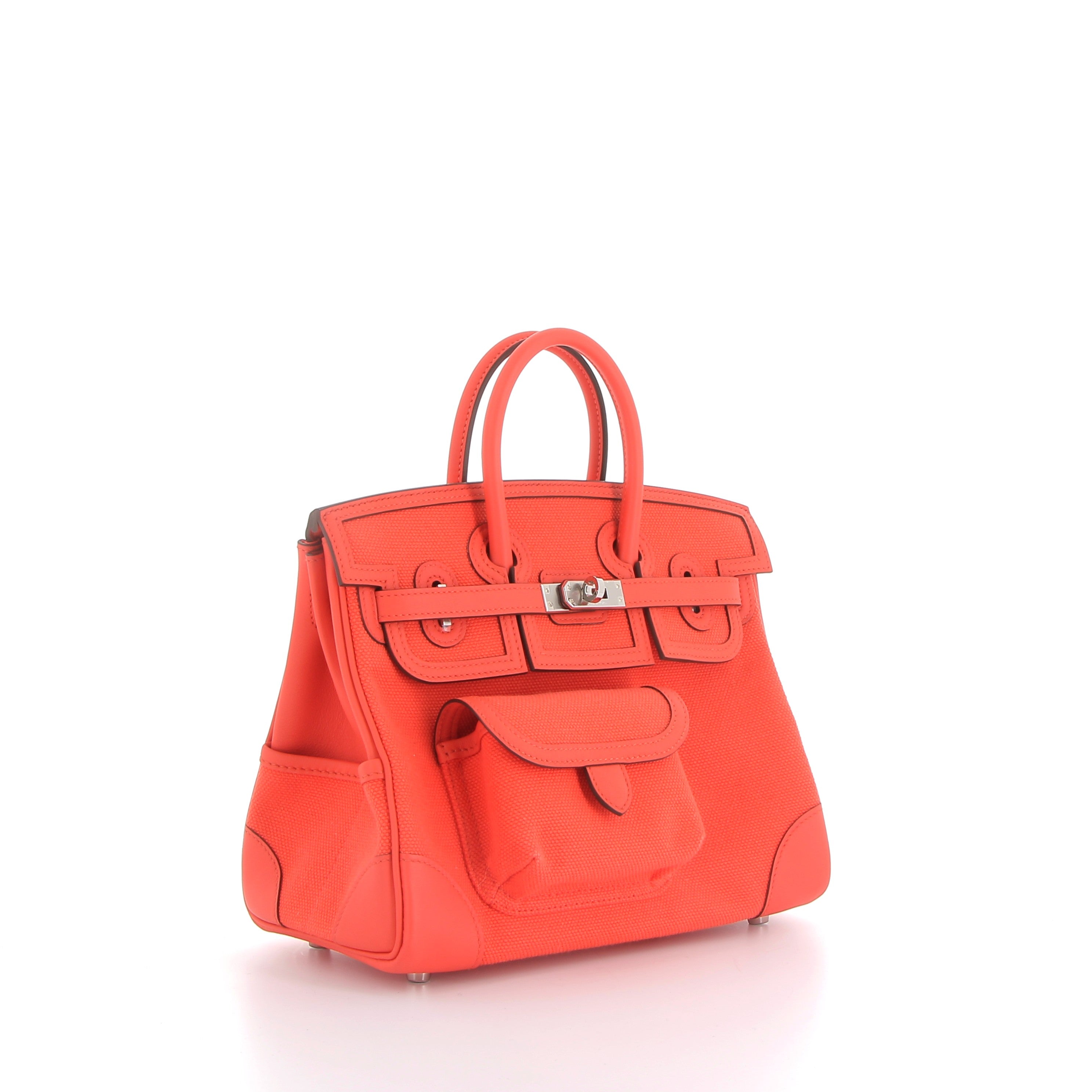 HERMÈS Birkin 25 Cargo cuir Swift et Toile Orange finition palladium