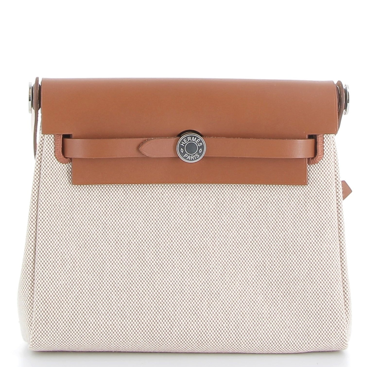Hermès Mini Herbag 20 Ecru Toile & Gold Cuir Vache Hunter Finition Palladié