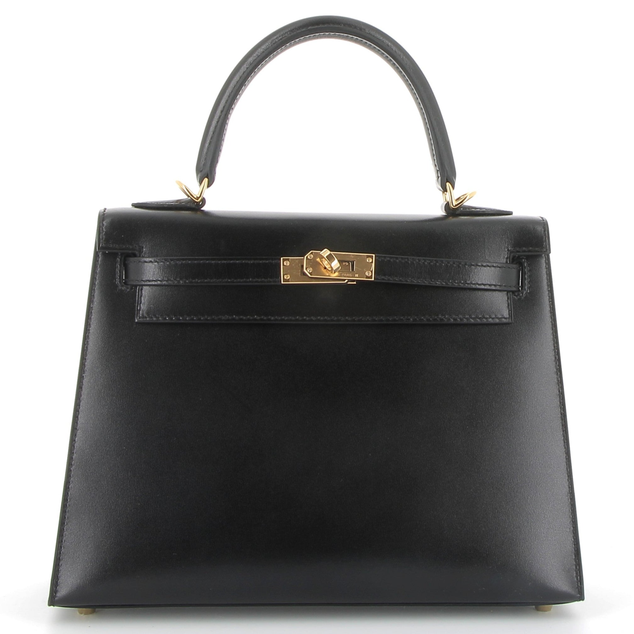 HERMÈS Kelly 25 Noir Box Finition Or jaune