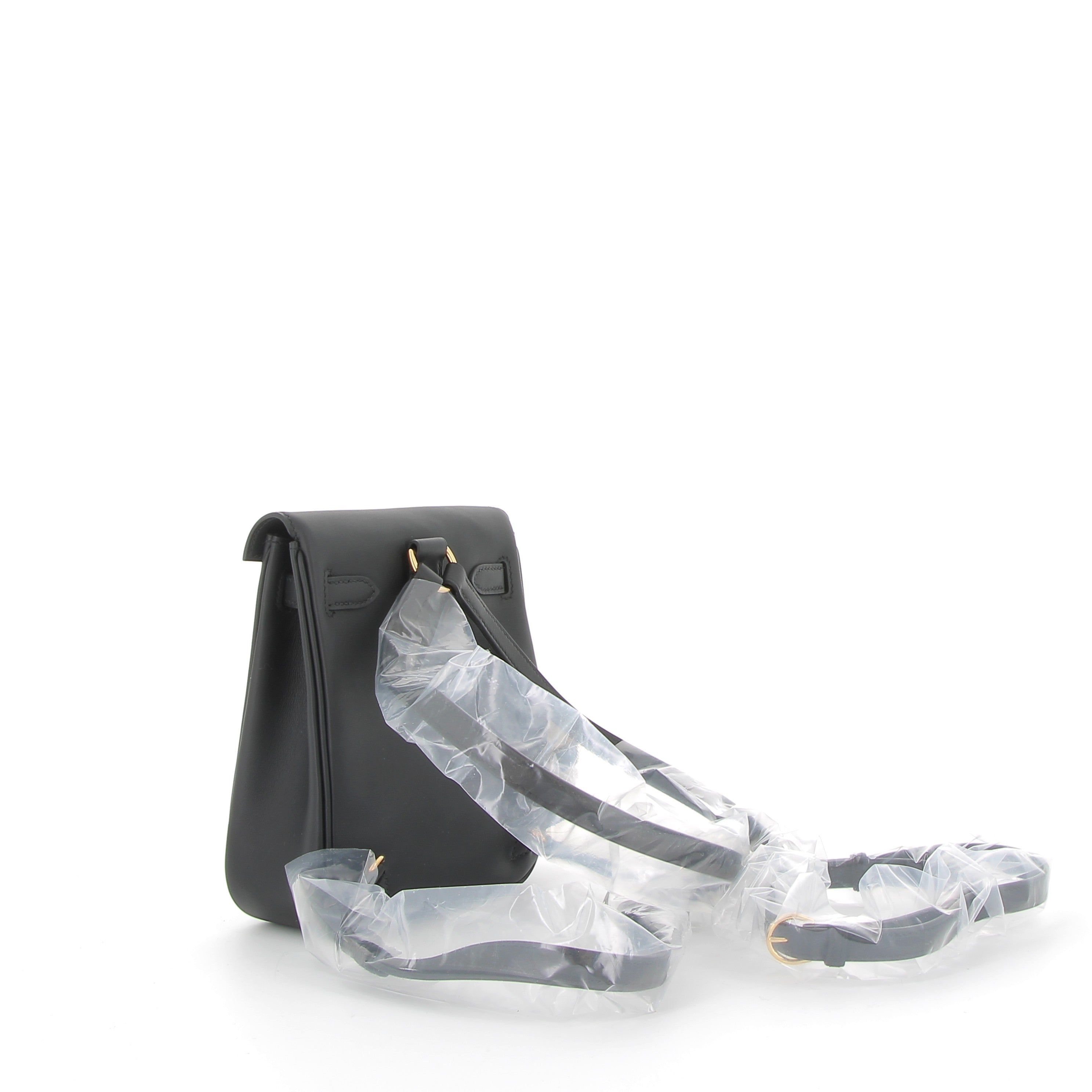 HERMES Sac à Dos Kelly Jump Noir Cuir Swift Finition Or Jaune