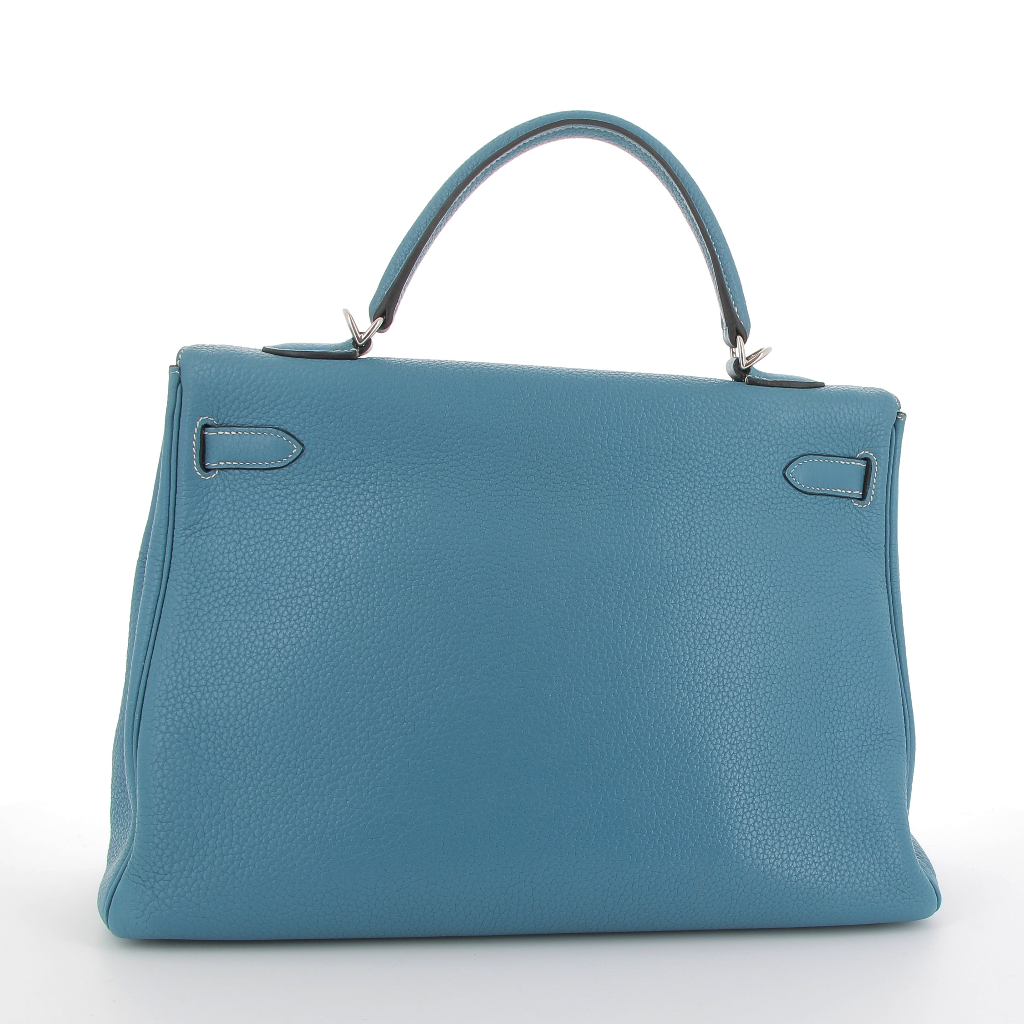 HERMES Preowned Kelly 35 Bleu Jean Togo Finition Palladié