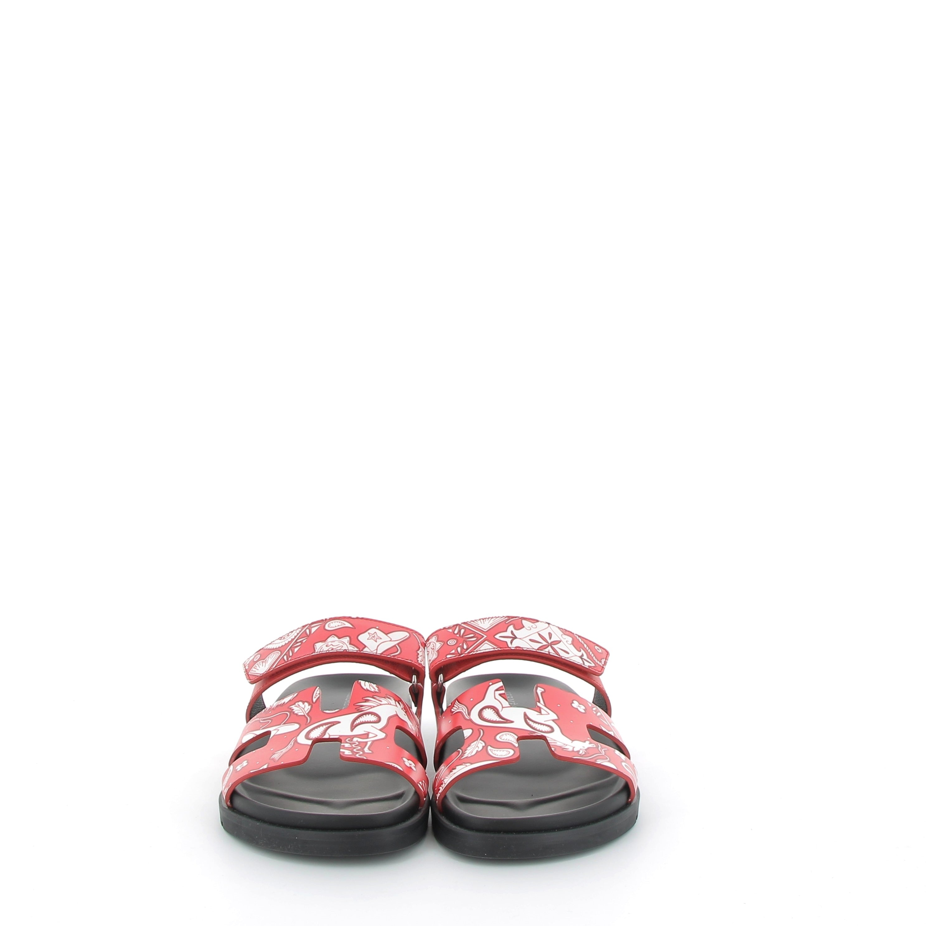 Hermès Chypre Sandals in Red Paisley Print Swift Size EU 37