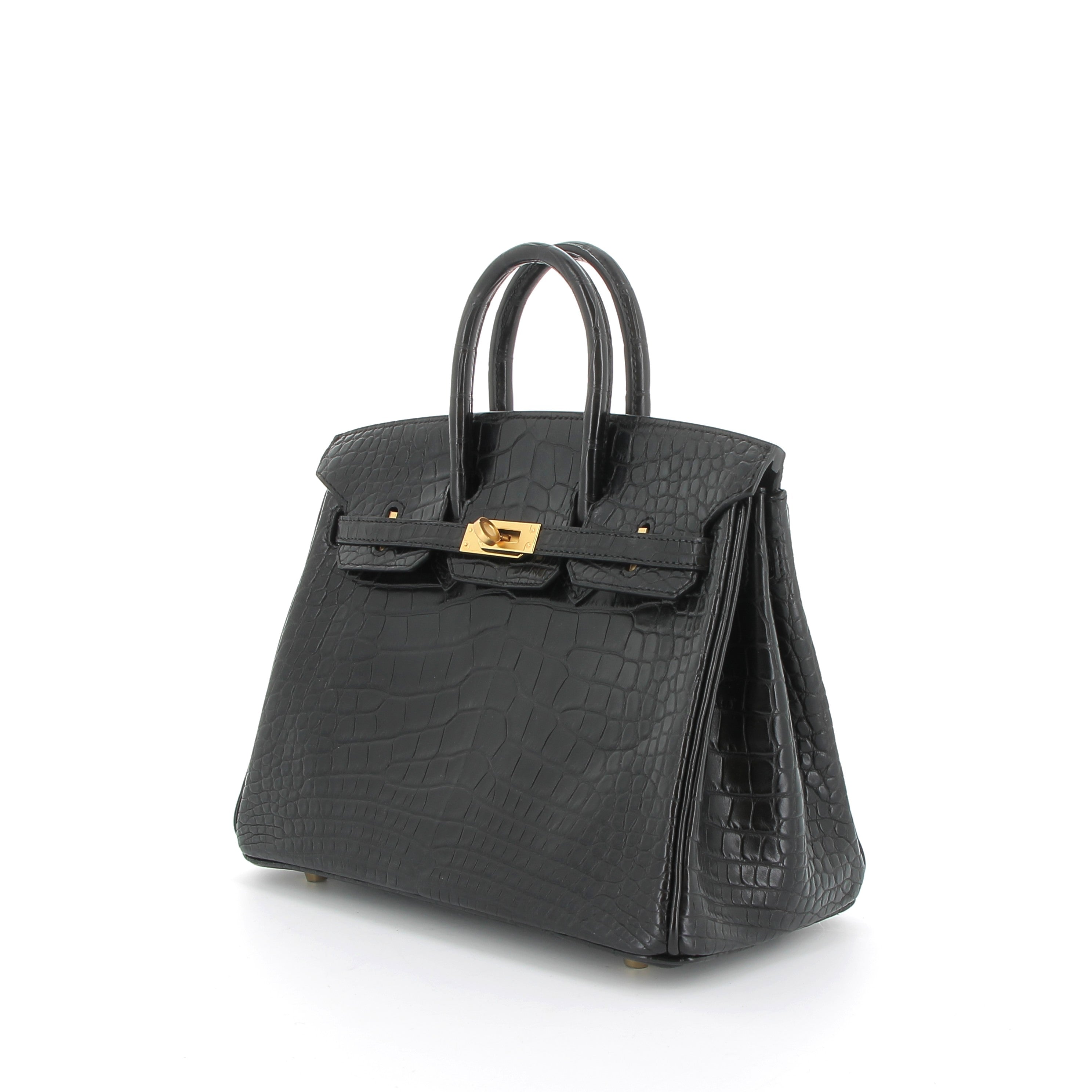 HERMÈS Birkin 25cm Crocodile Matte Black yellow finish