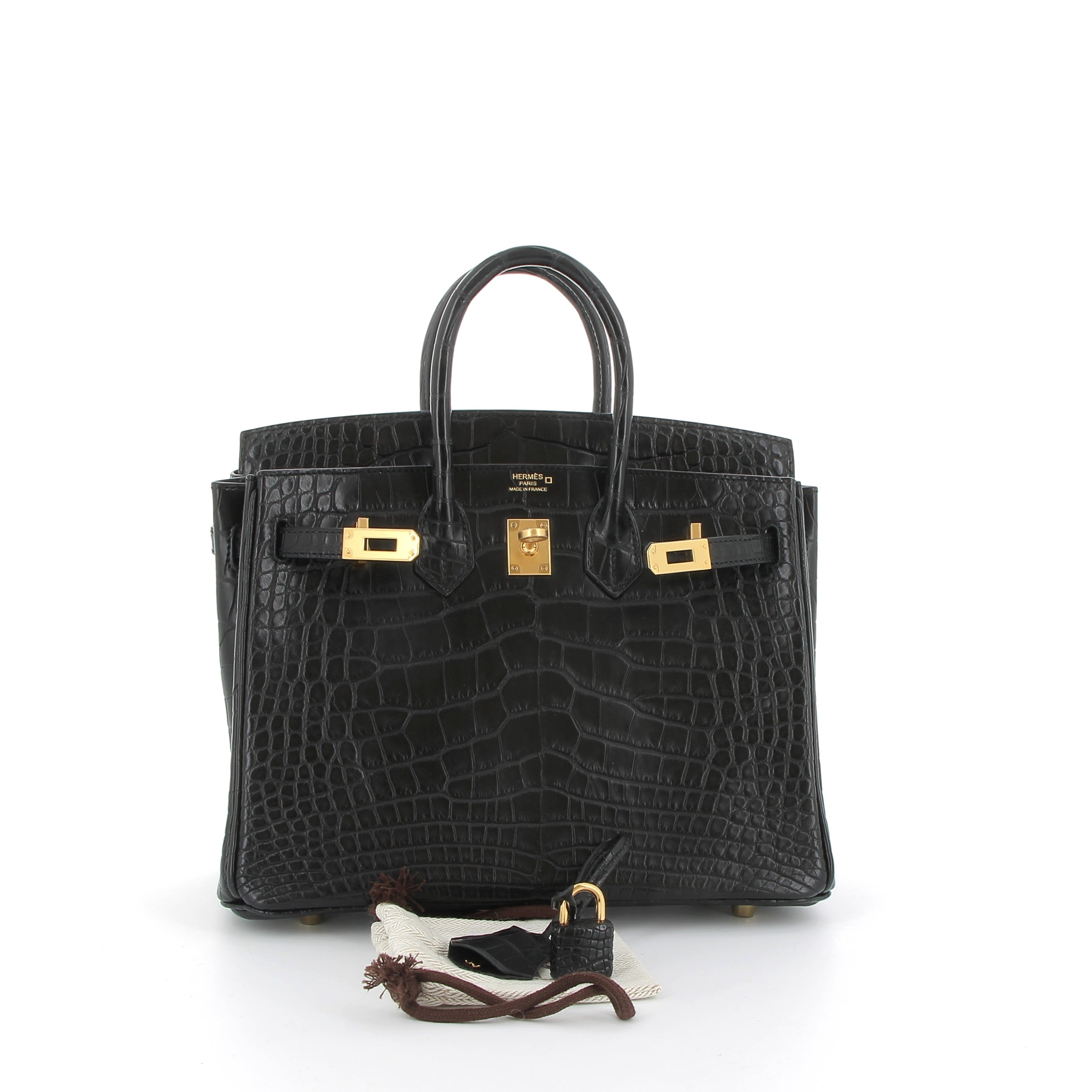 HERMÈS Birkin 25cm Crocodile Matte Black yellow finish