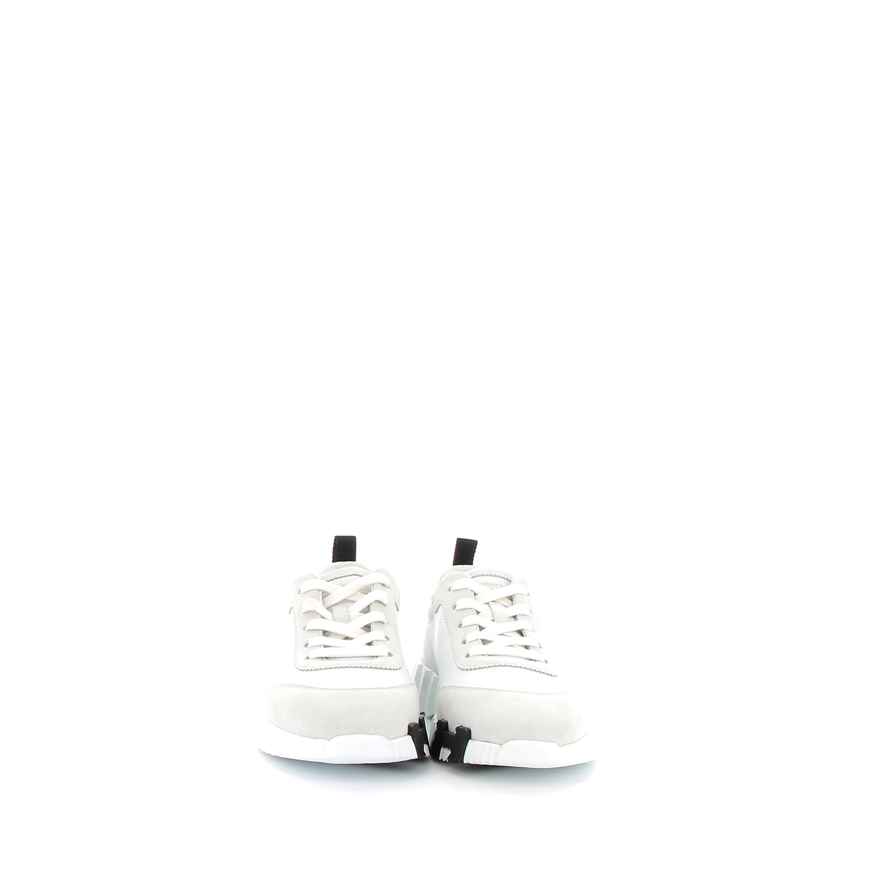 HERMÈS Bouncing Sneakers Veau et Chèvre Velours Blanc et Noir