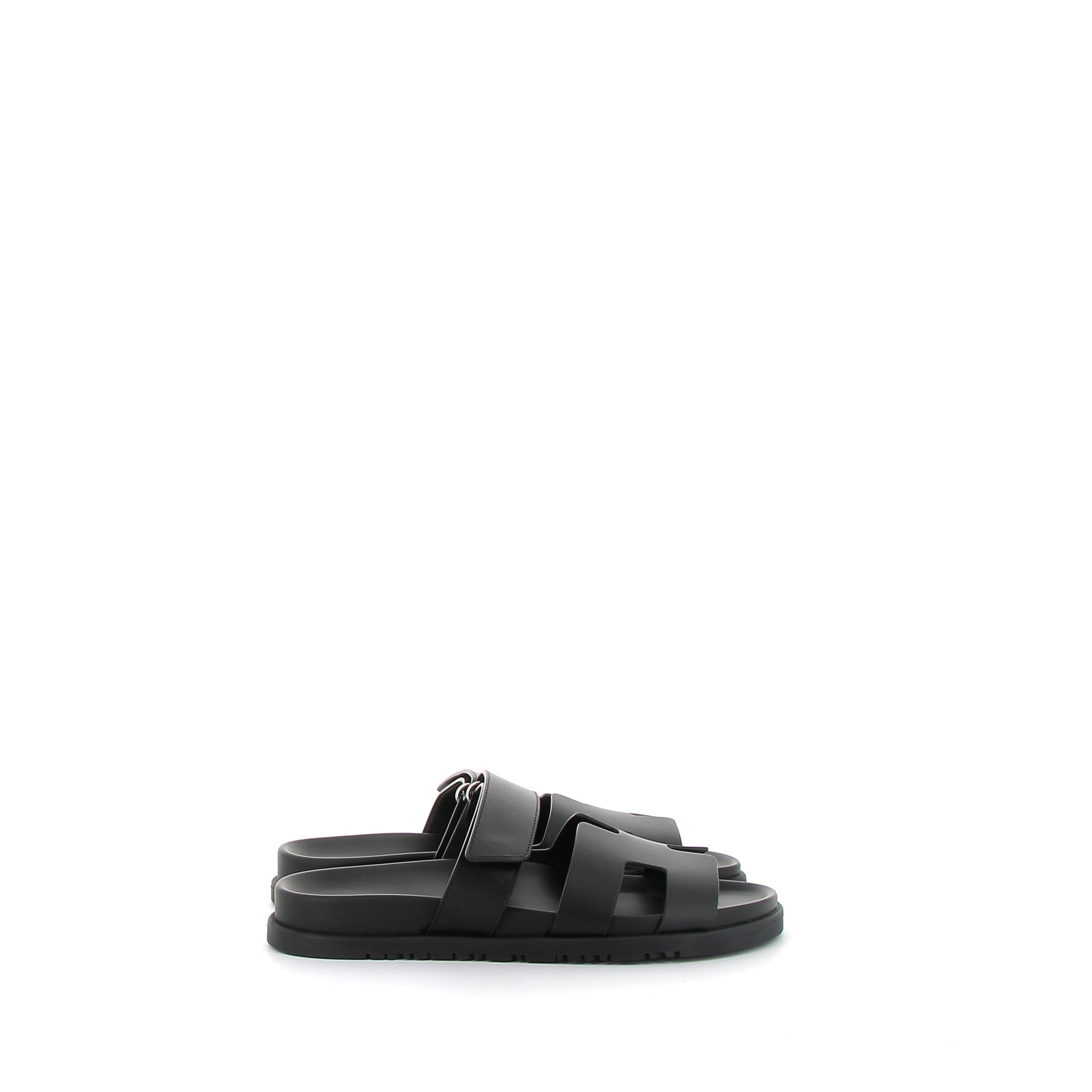 HERMÈS Chypre Swift Leather Sandals Black 