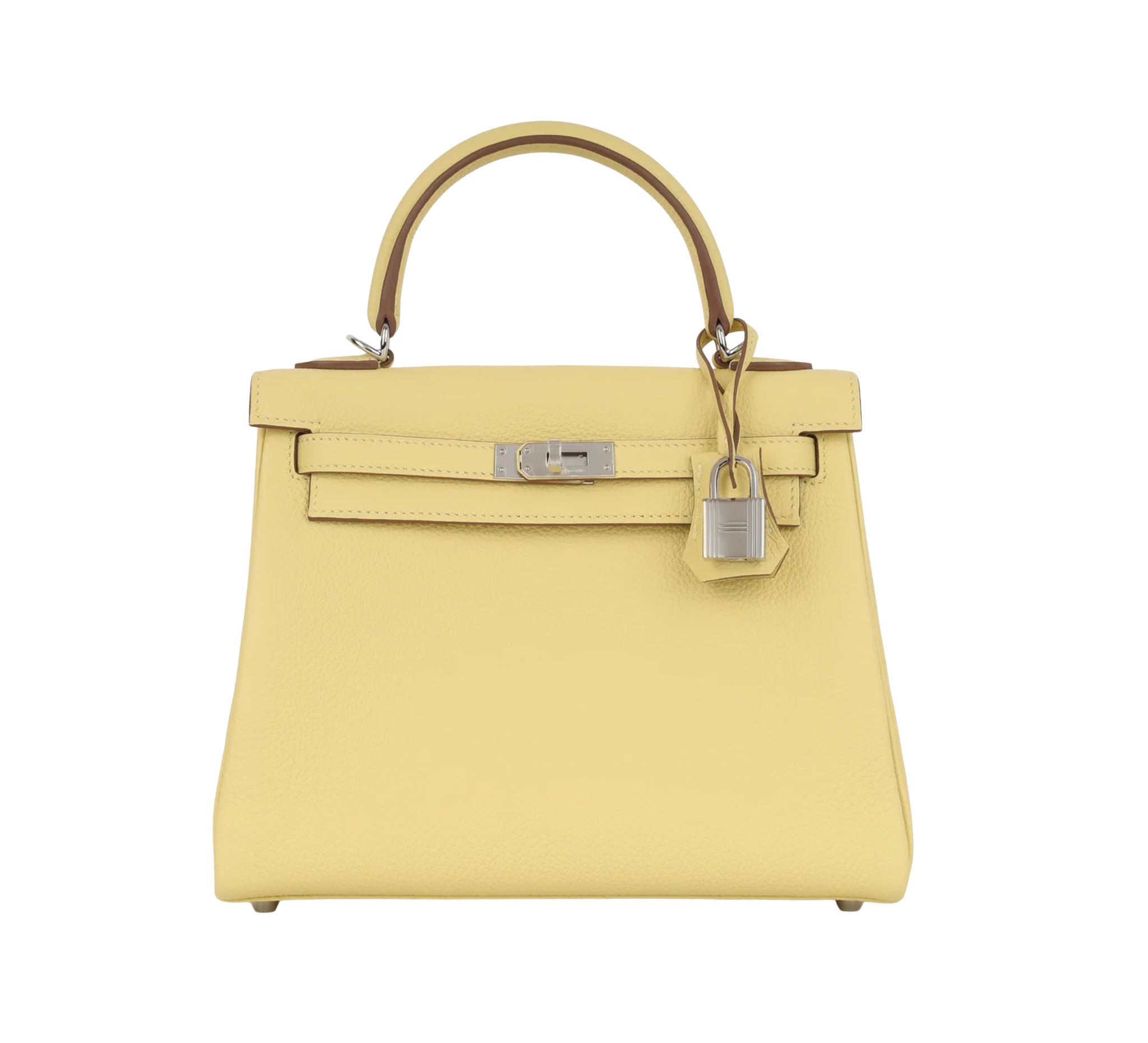HERMES Kelly 25 Jaune Poussin Veau Togo Finition Palladié