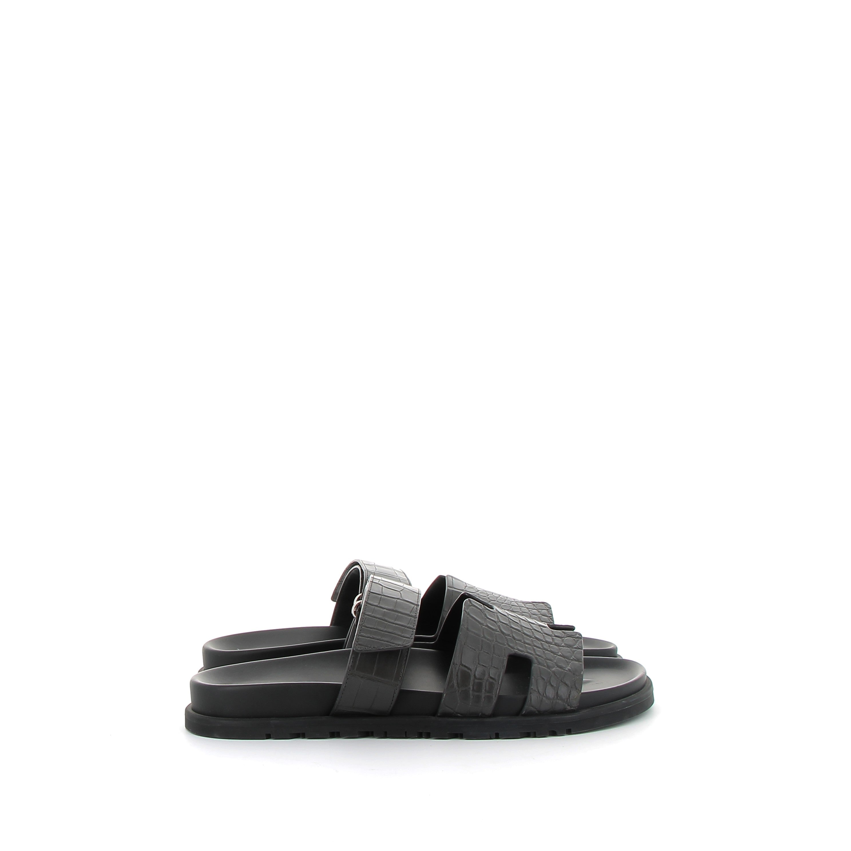 HERMÈS Chypre Sandales Crocodile Graphite Noir