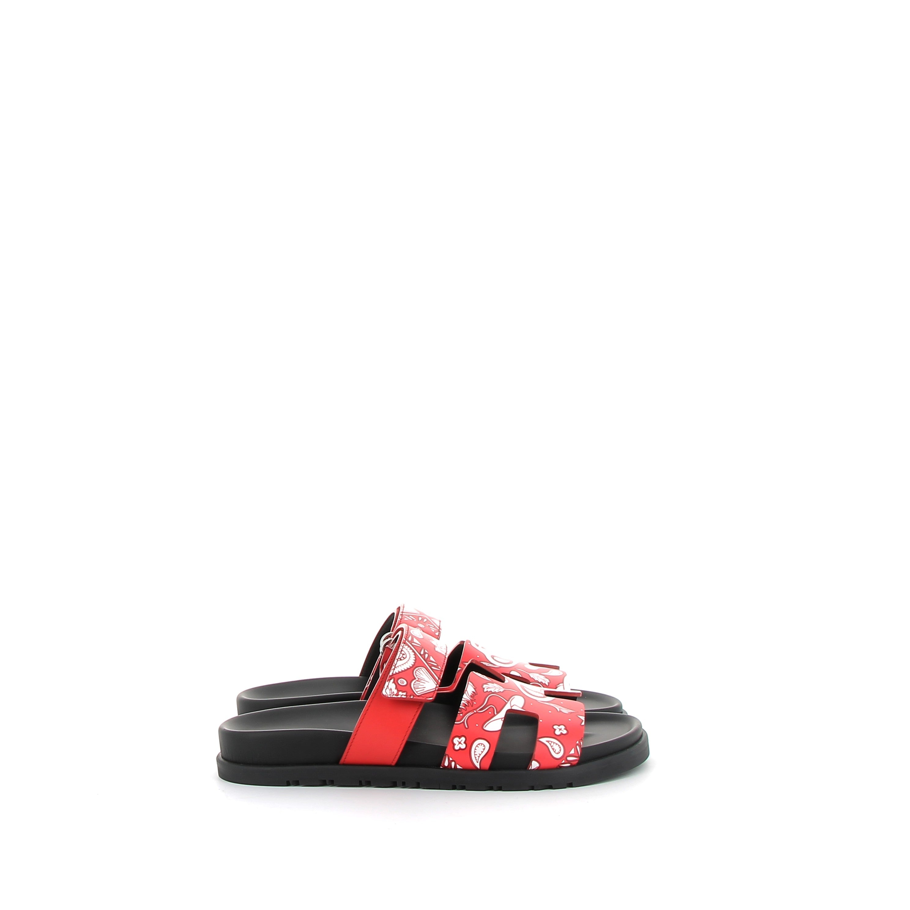 HERMÈS Chypre Sandales cuir Swift Blanc et Rouge
