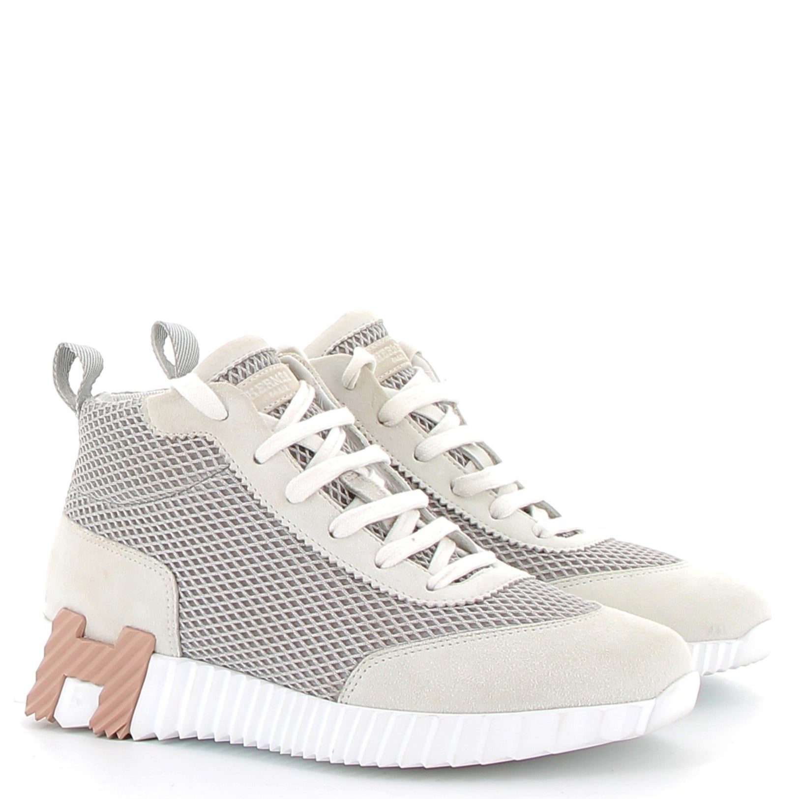 HERMÈS Bouncing Hip Hop Sneakers Mesh Graphique et Chèvre Velours Blanc cassé