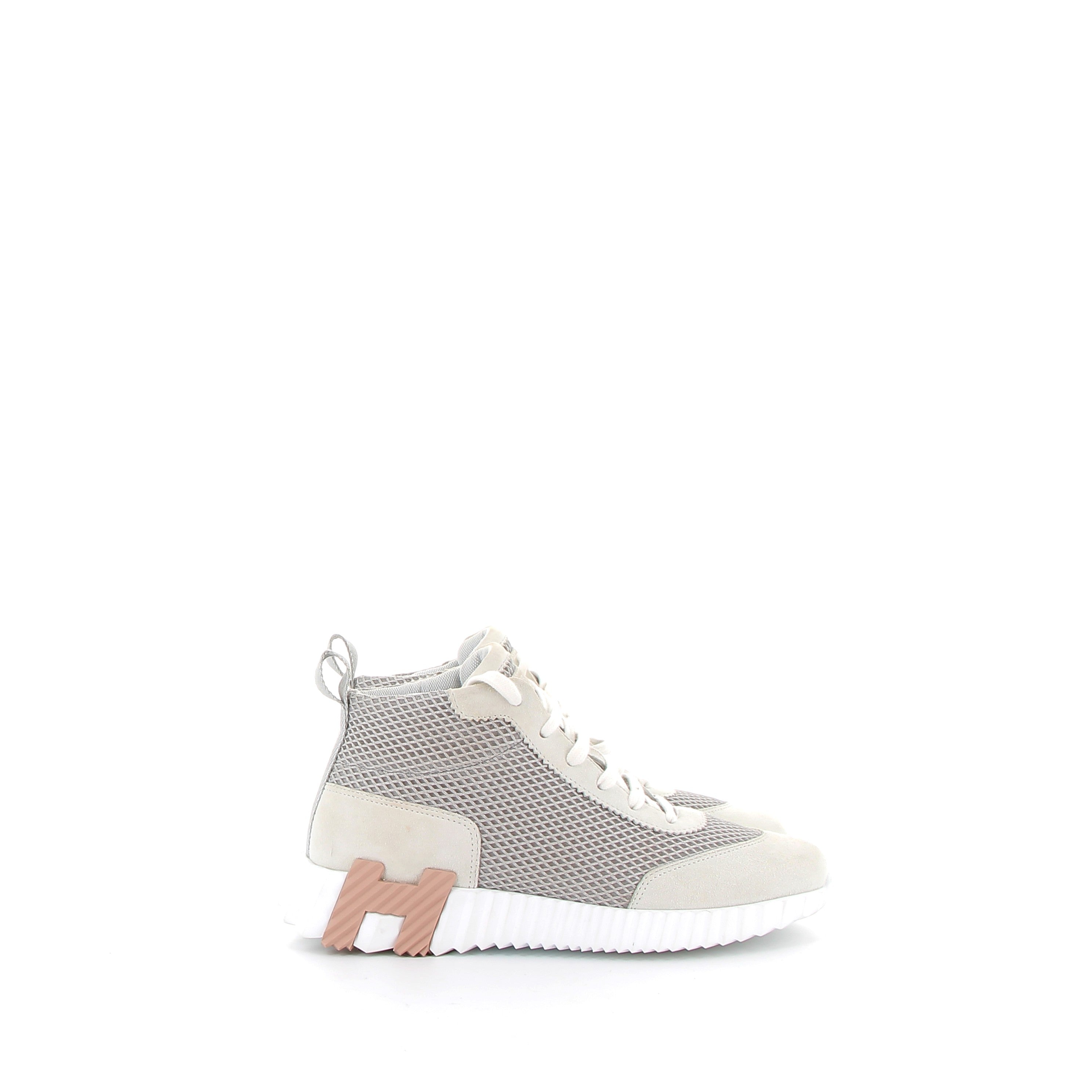 HERMÈS Bouncing Hip Hop Sneakers Mesh Graphique et Chèvre Velours Blanc cassé