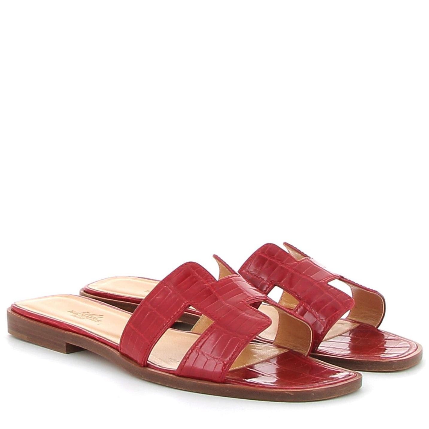 HERMÈS Oran Sandales Crocodile Rouge