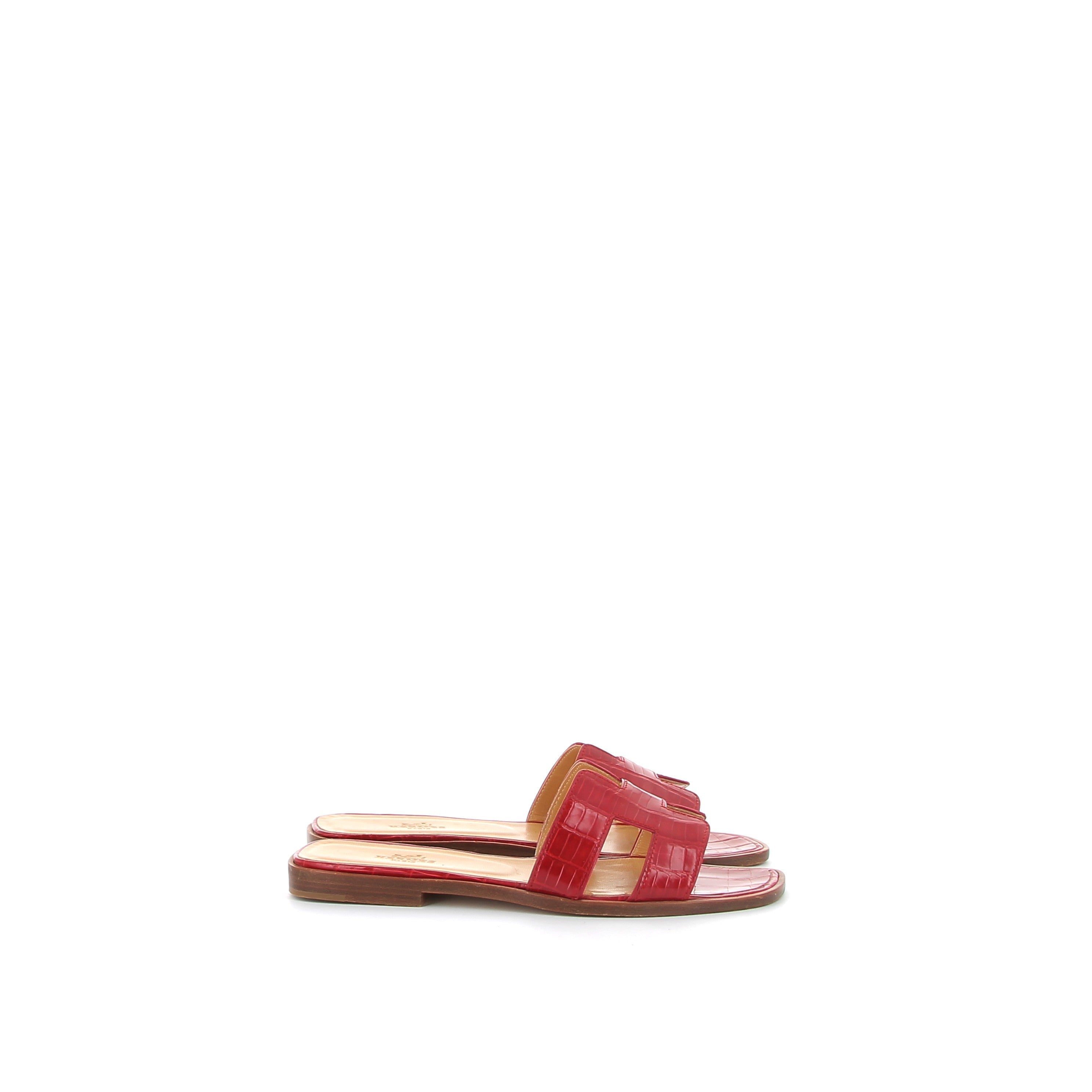 HERMÈS Oran Sandales Crocodile Rouge