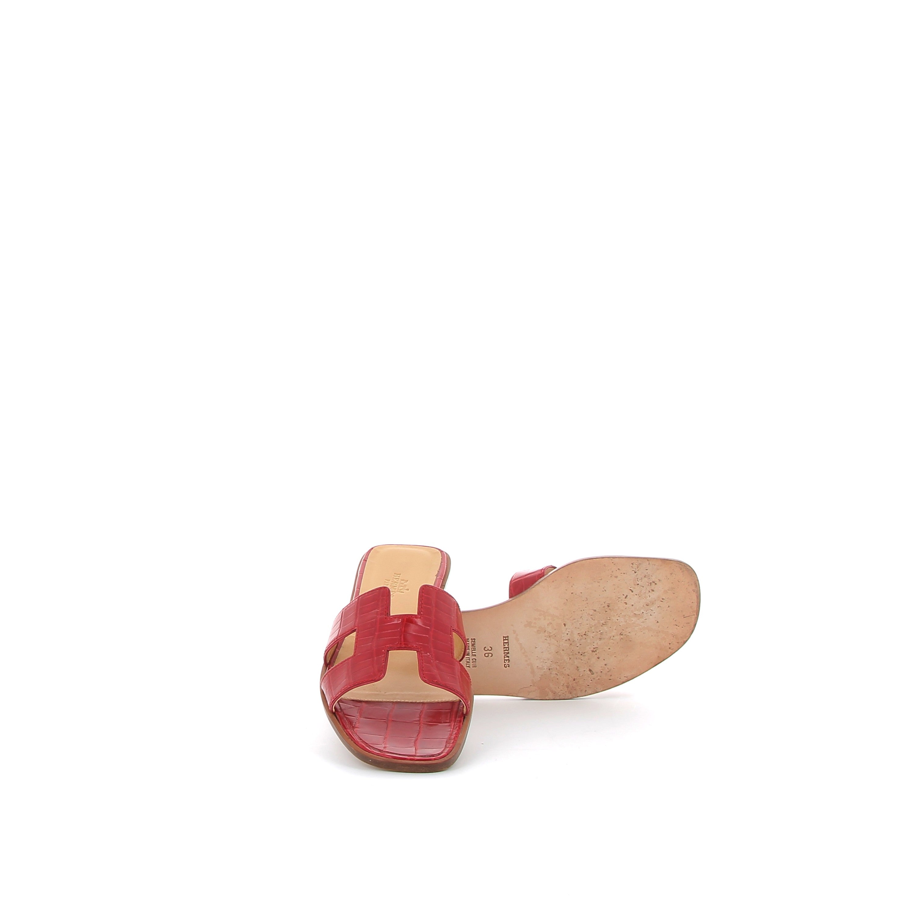 HERMÈS Oran Red Crocodile Sandals 