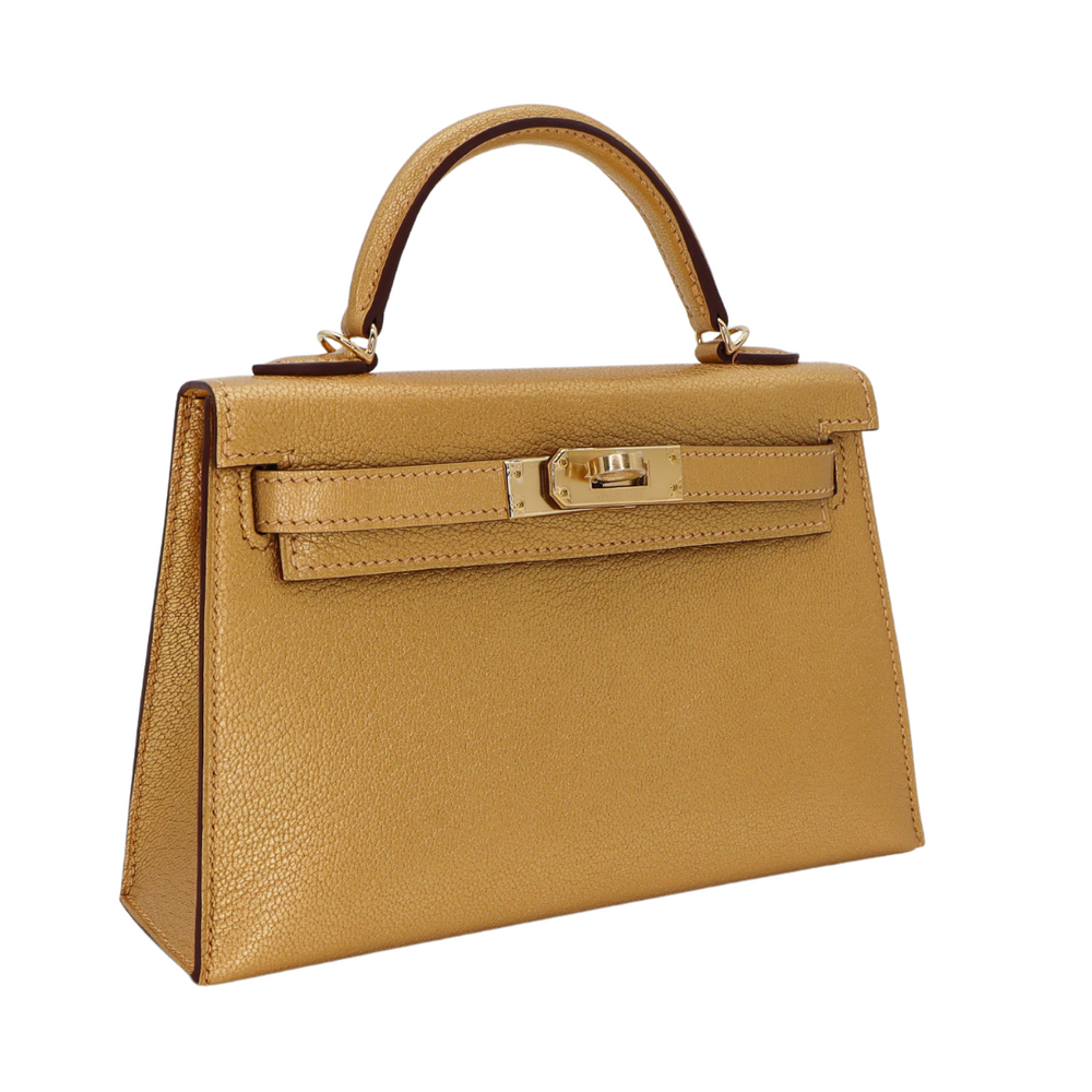 HERMÈS Kelly 20 Sellier Doré Chevre Chamkilight