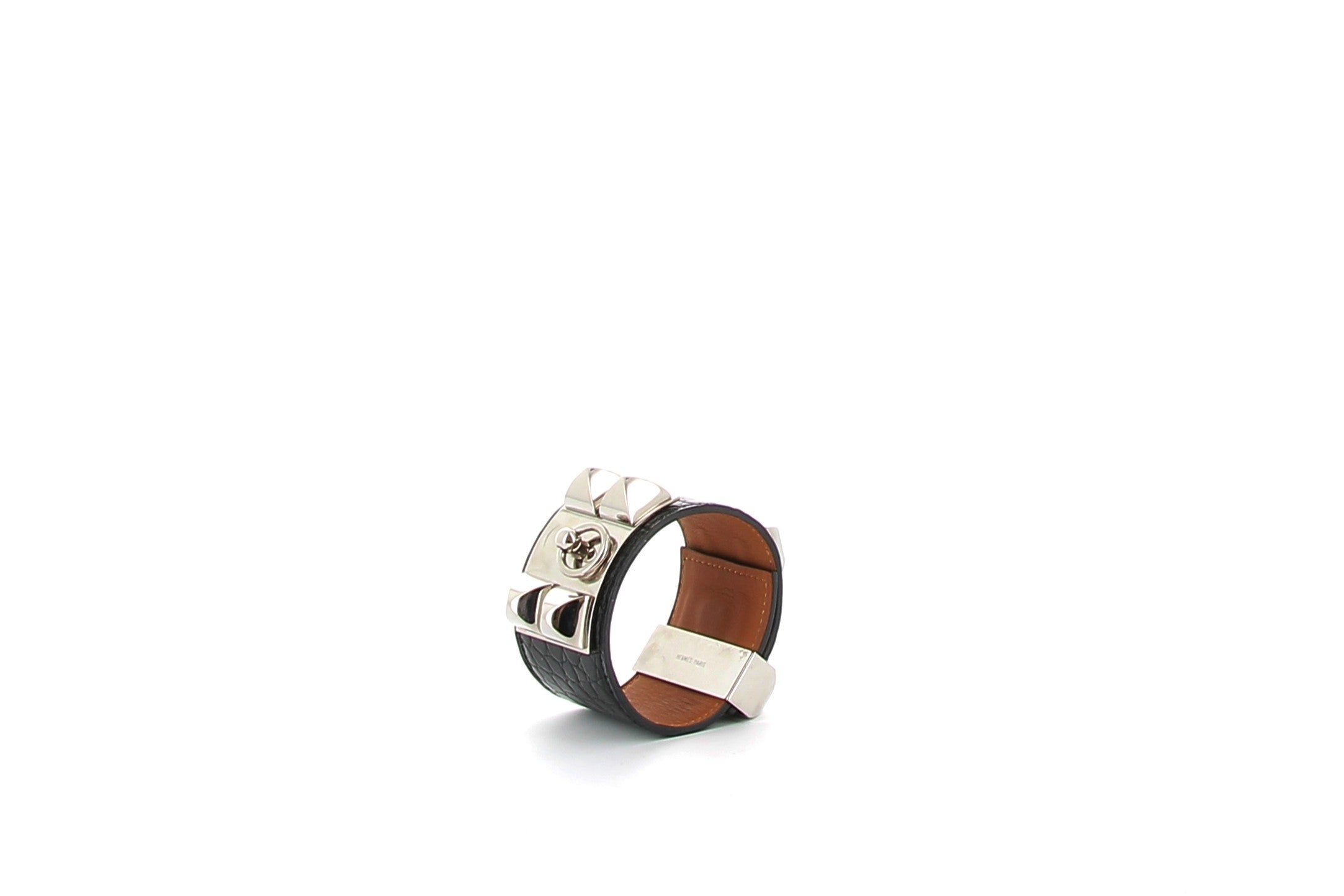 HERMÈS Bracelet Collier de Chien Crocodile Noir finition palladium