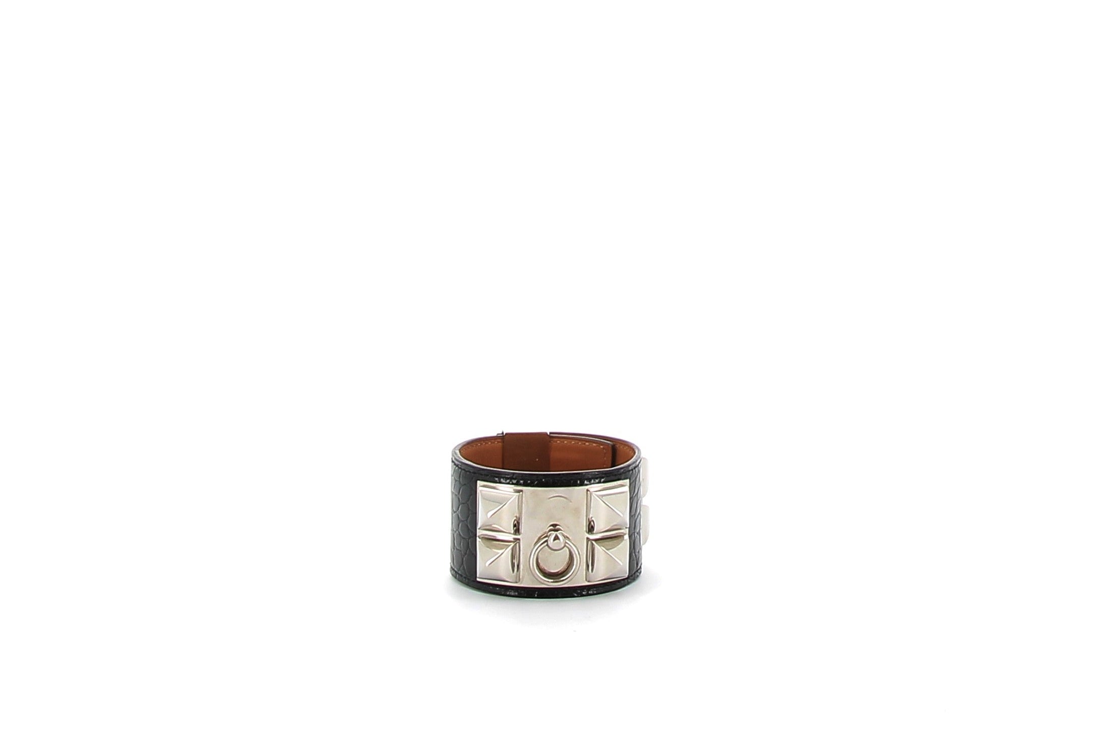 HERMÈS Bracelet Collier de Chien Crocodile Noir finition palladium