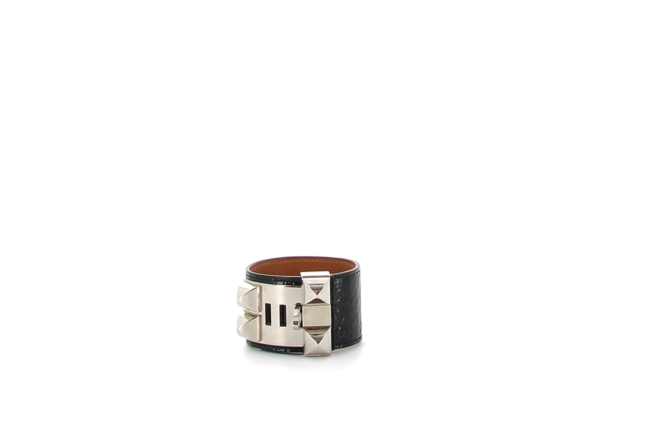 HERMÈS Bracelet Collier de Chien Crocodile Noir finition palladium
